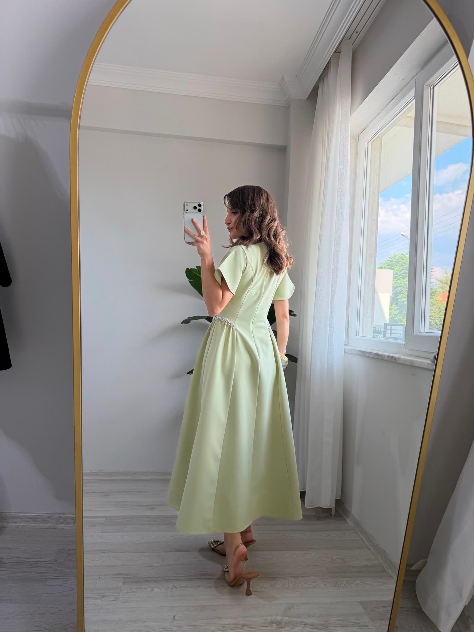 Yeşil Prenses Kesim Taş İşlemeli Elbise 3220