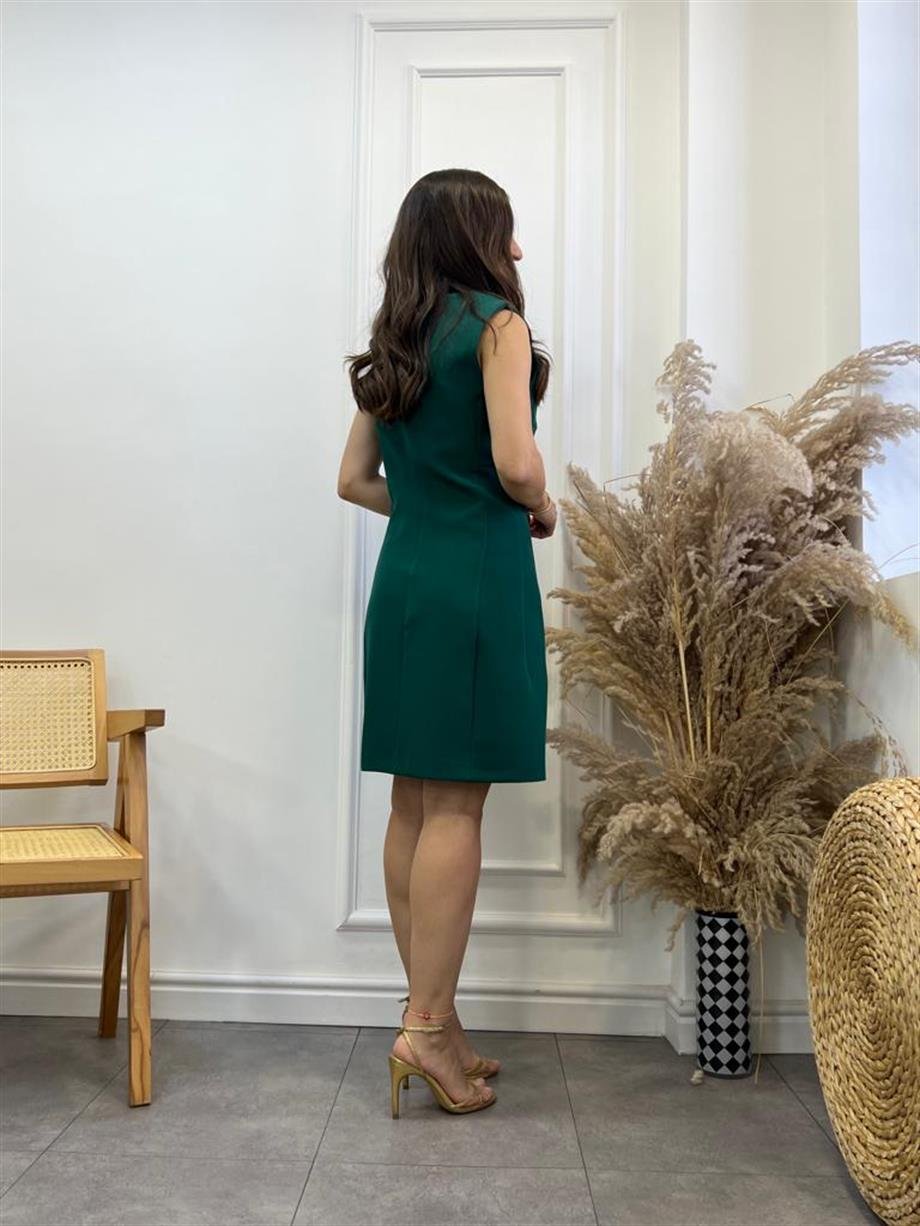 Zümrüt Yeşili Krep Kumaş Basic Kalem Elbise 5776