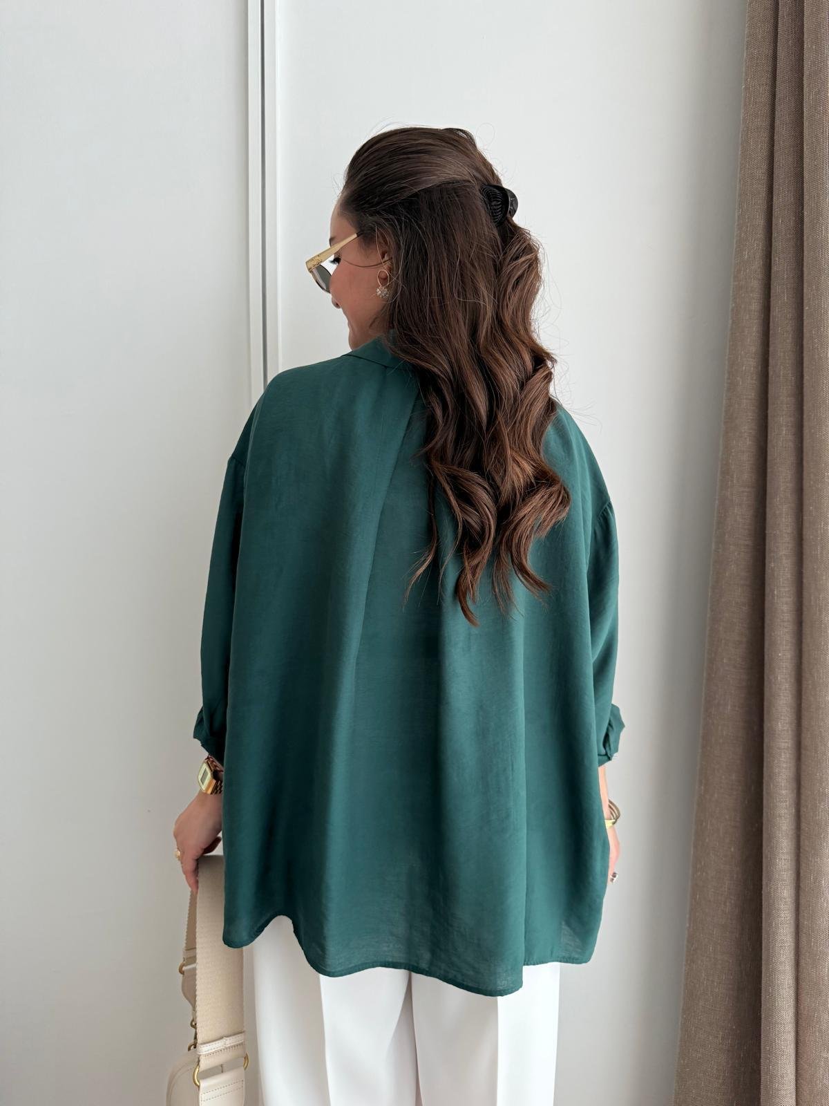 Zümrütyeşili Lüx Kalite Oversize Gömlek 4612