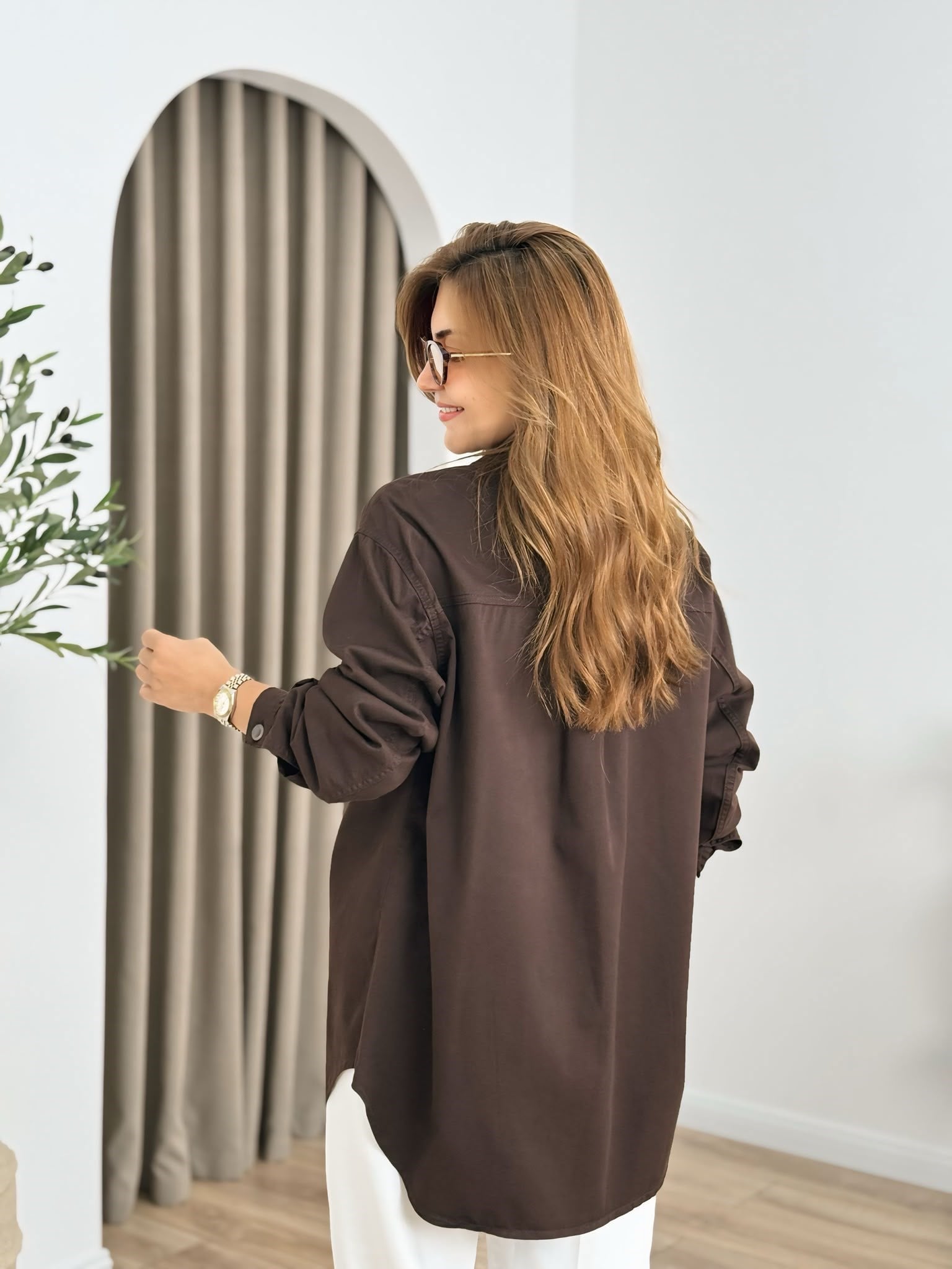 Acı Kahve Düğmeli Oversize Gömlek 6082