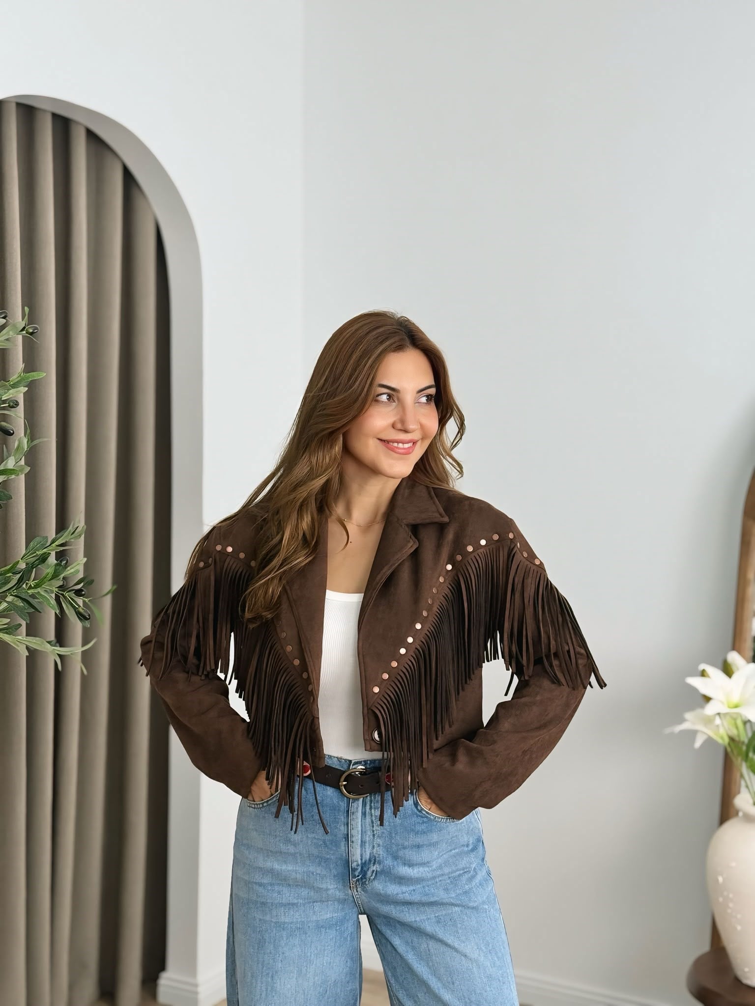 Acı Kahve Premium Kalite Astarlı Püsküllü Ceket 6381