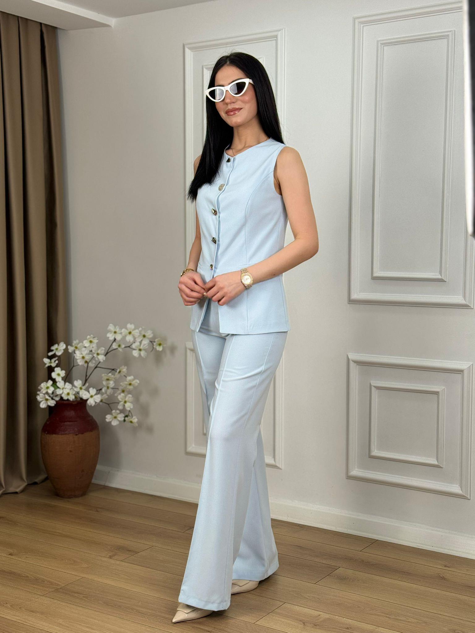 Bebe Mavi Karma Gümüş Düğmeli Yelek Pantolon Takım 919301