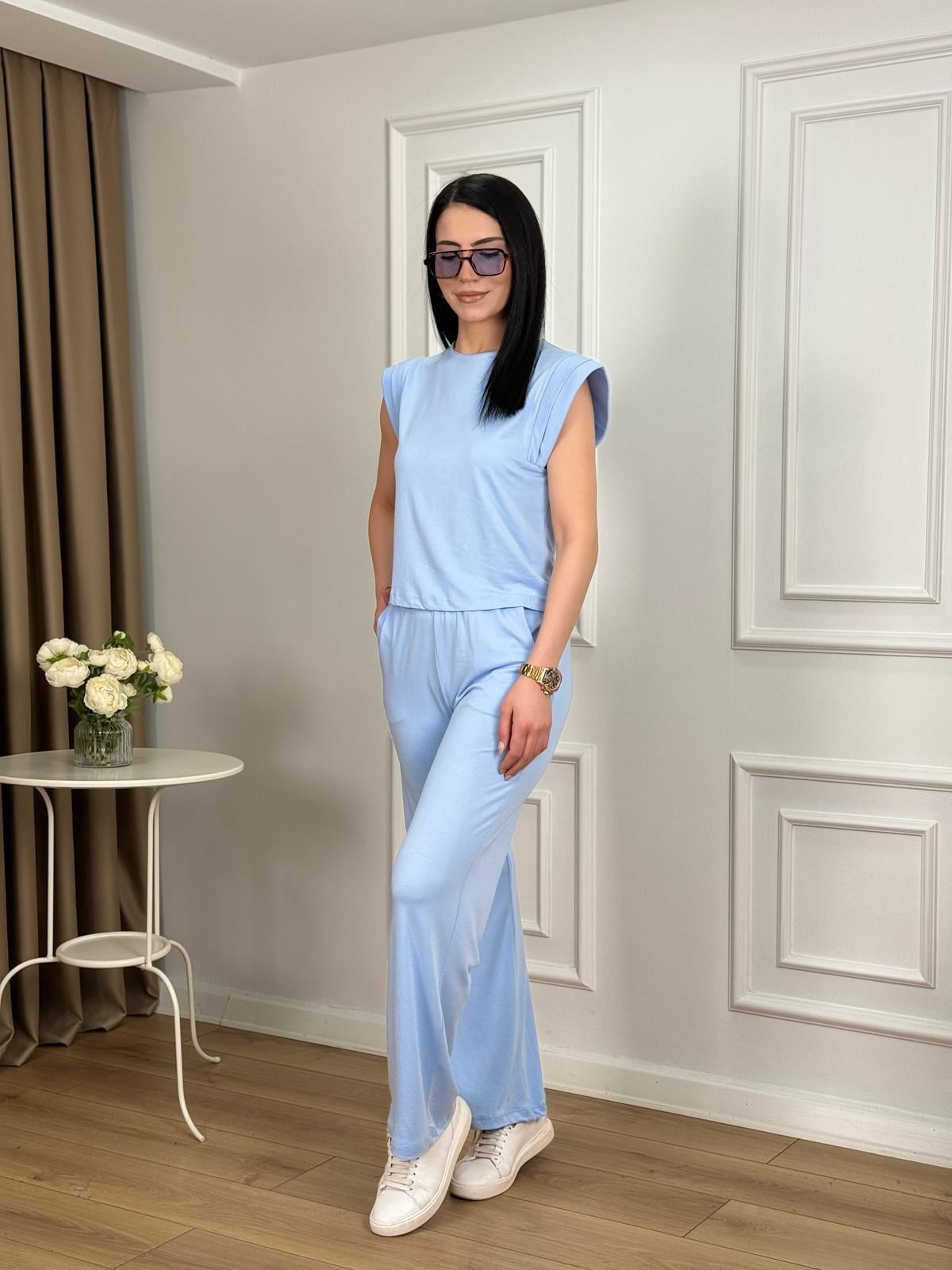 Bebe Mavi Vatkalı Modal Kumaş Bluz Pantolon Takım 1021