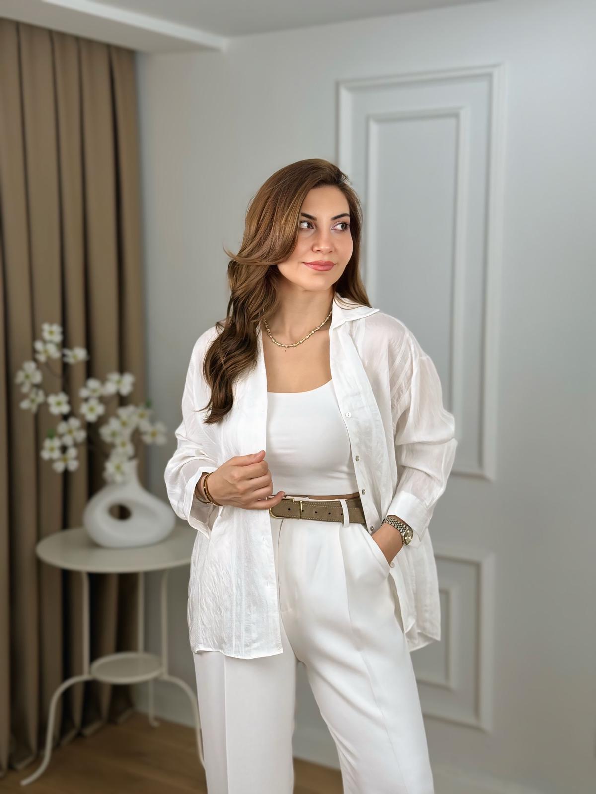 Beyaz Şeritli Transparan Gömlek 4914