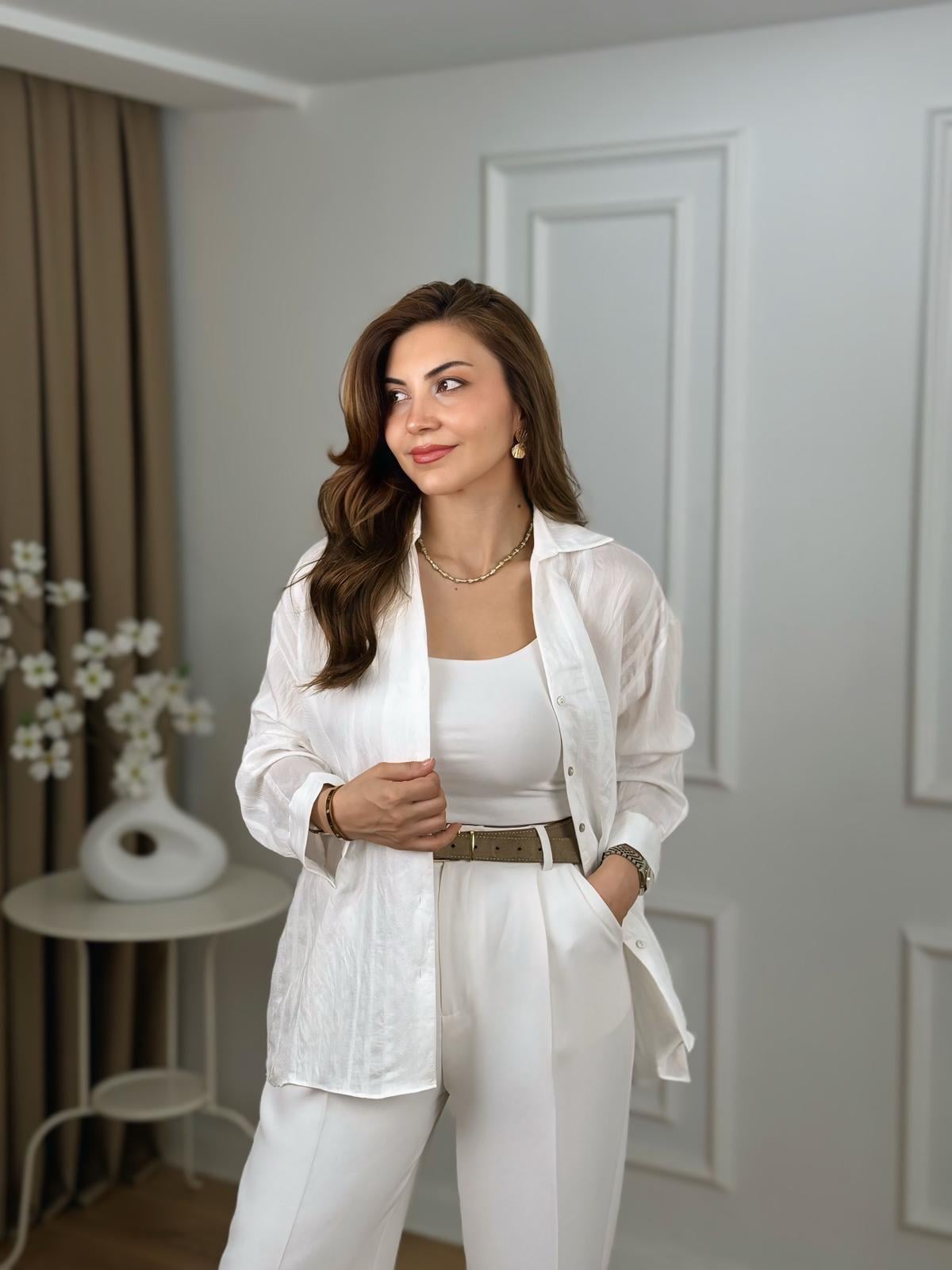 Beyaz Şeritli Transparan Gömlek 4914