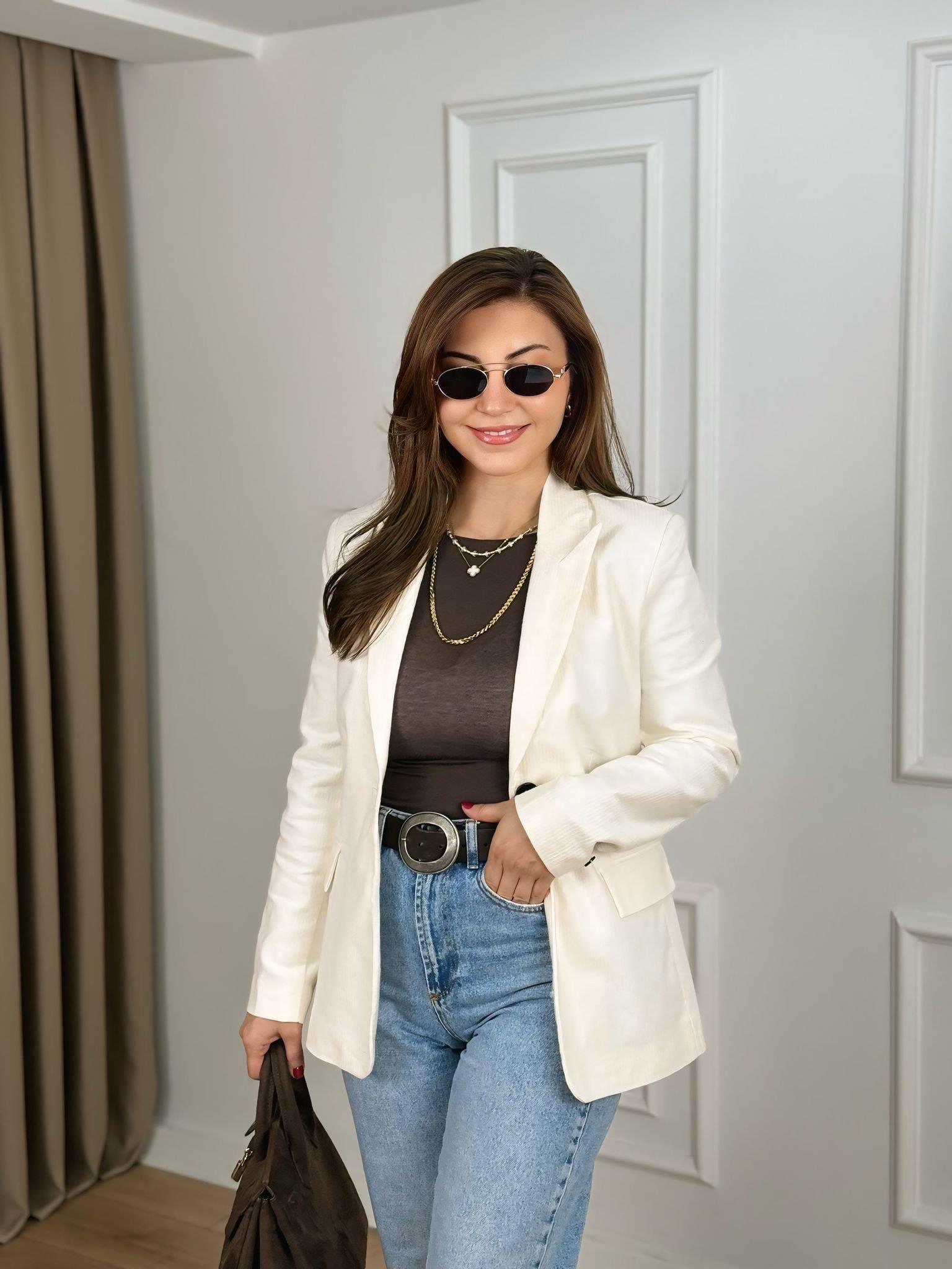 Beyaz Tek Düğmeli Astarlı Blazer Ceket 6249