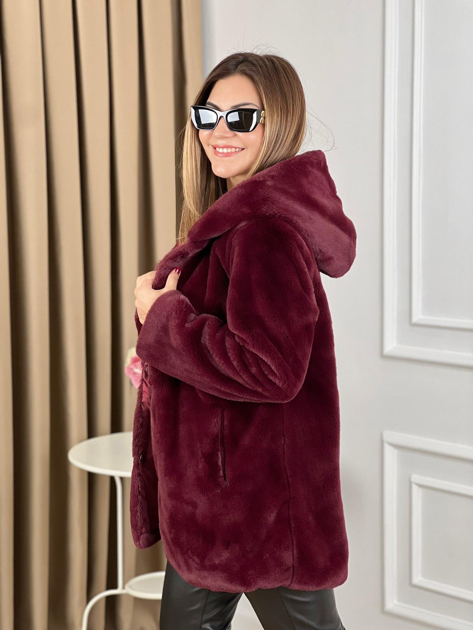 Bordo Astarlı Kürk Mont 0036