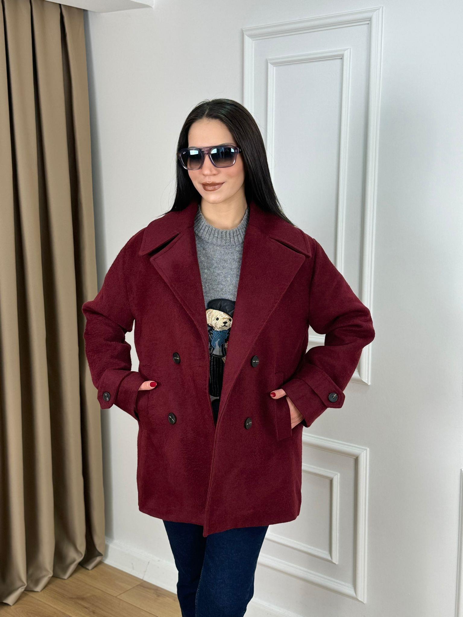 Bordo Astarlı Oversize Kaşe Kaban 9509