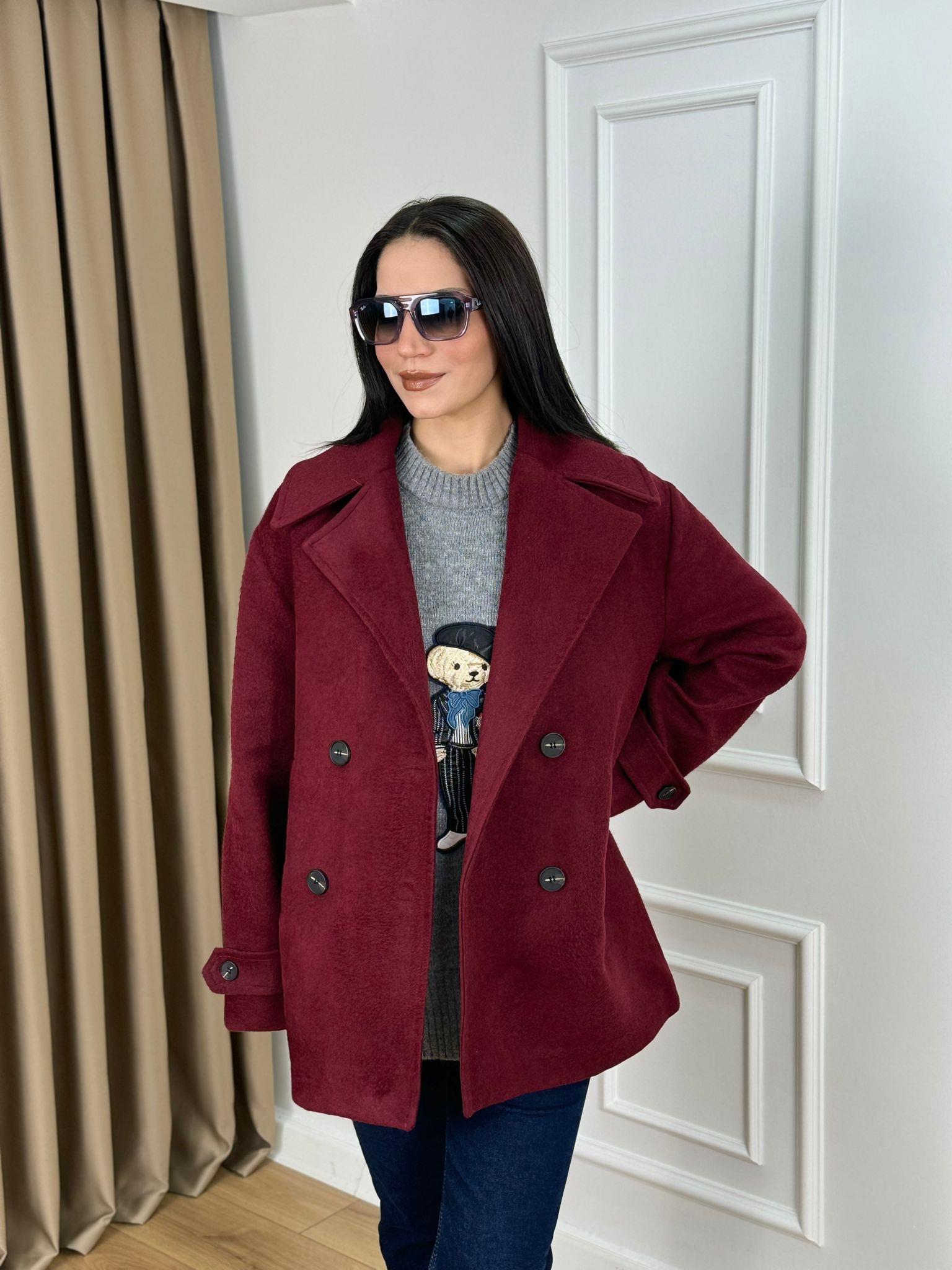 Bordo Astarlı Oversize Kaşe Kaban 9509