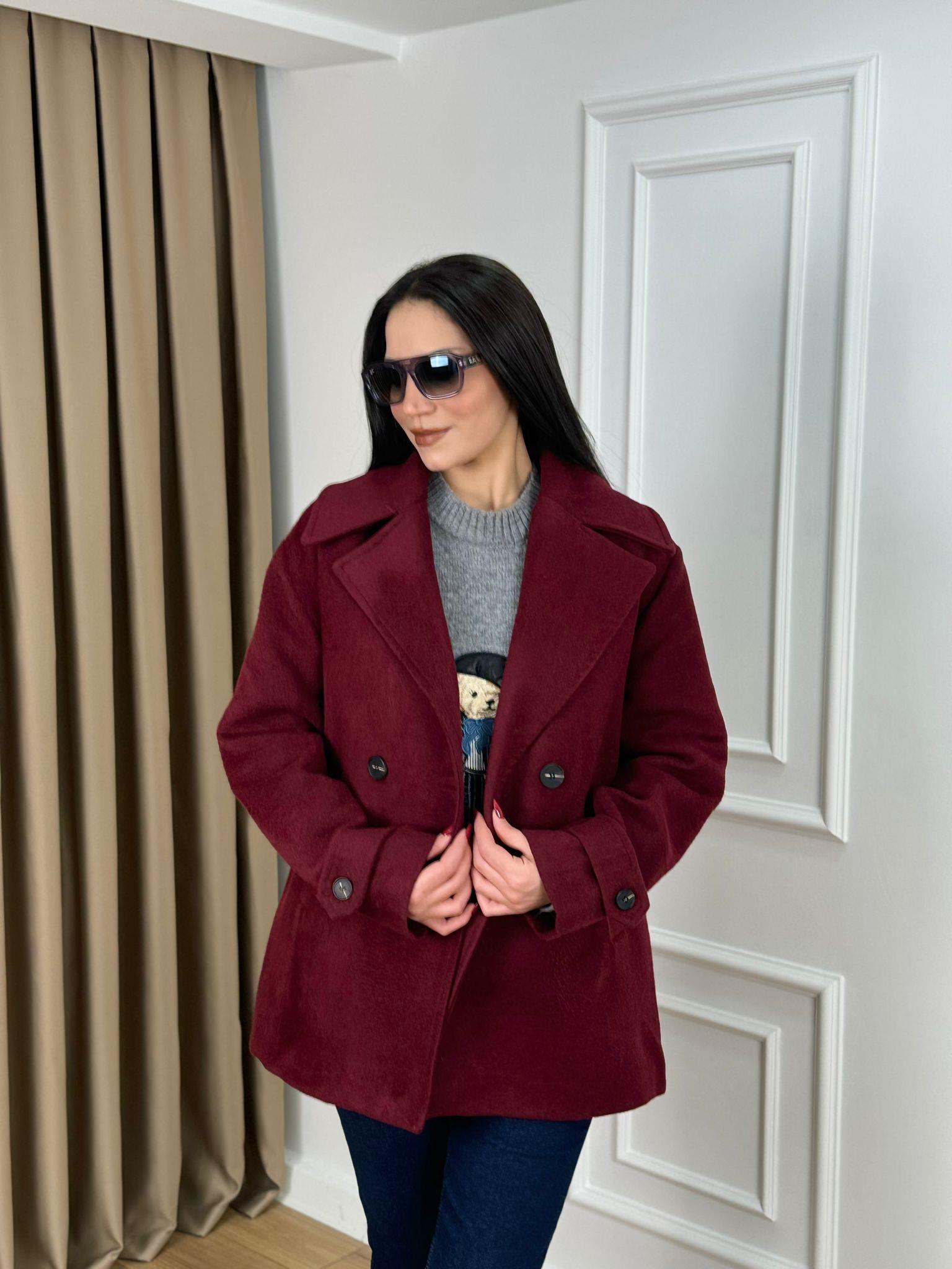 Bordo Astarlı Oversize Kaşe Kaban 9509