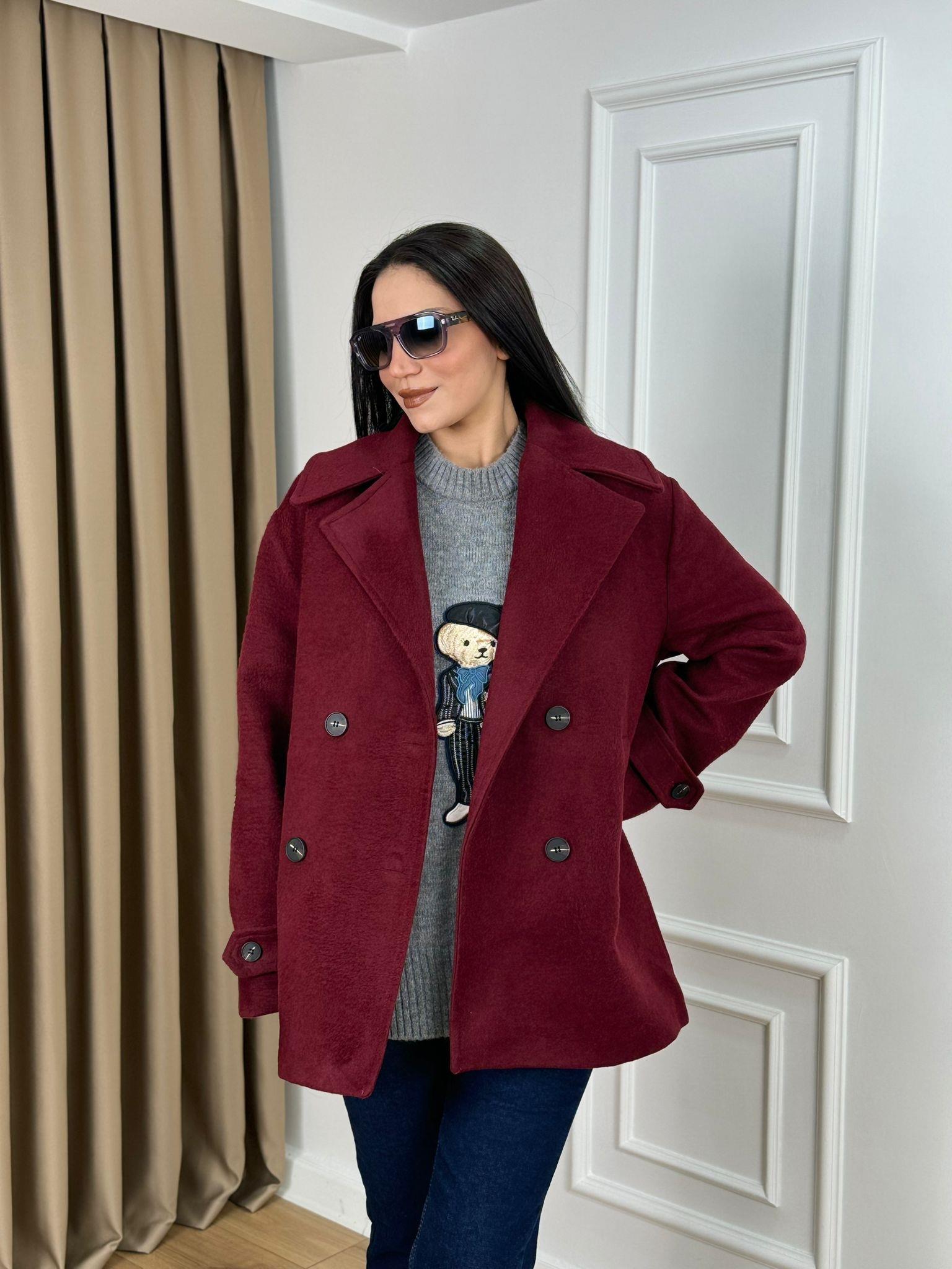 Bordo Astarlı Oversize Kaşe Kaban 9509