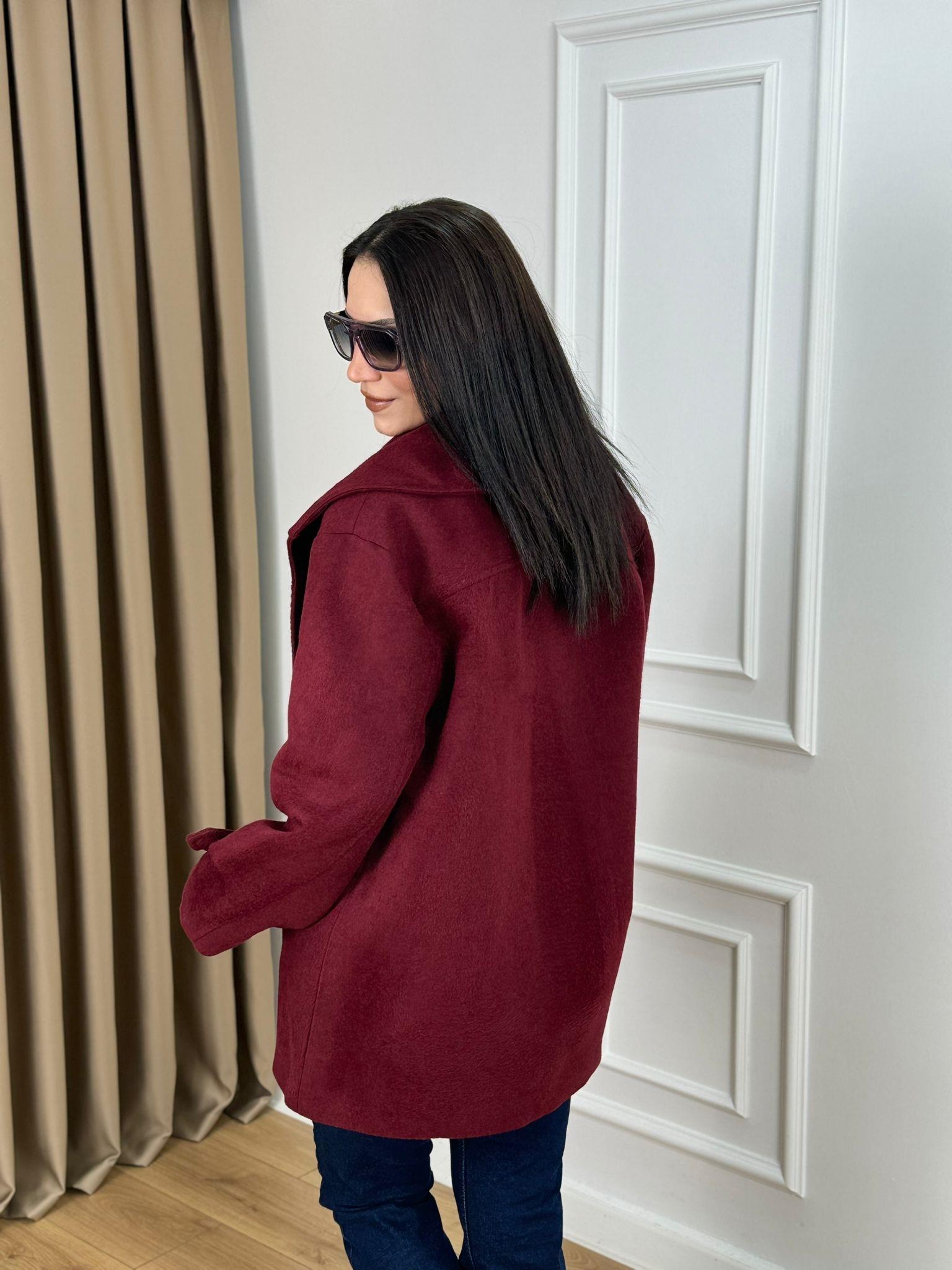 Bordo Astarlı Oversize Kaşe Kaban 9509