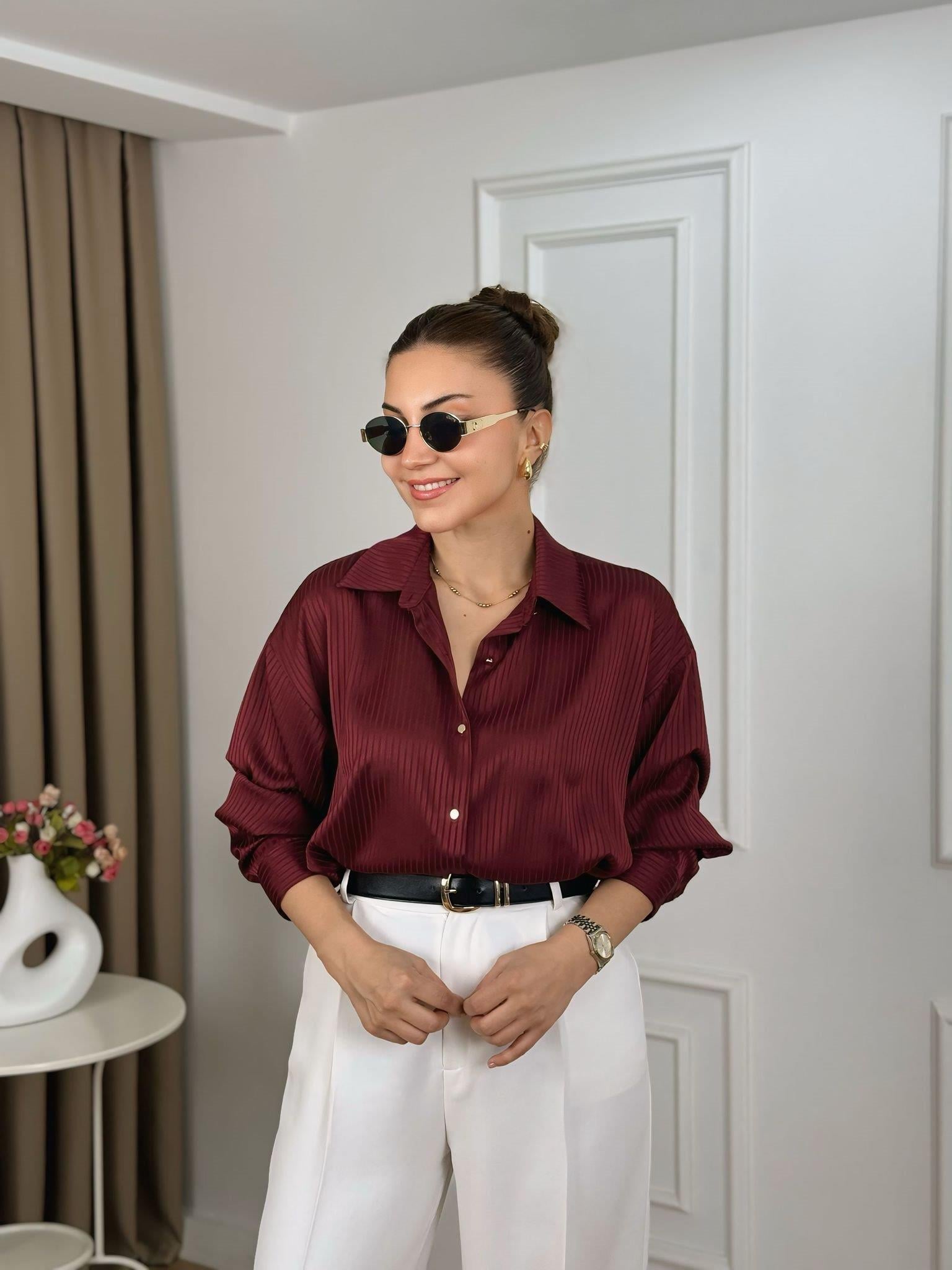 Bordo Düğmeli Nisbet Kumaş Gömlek 251329