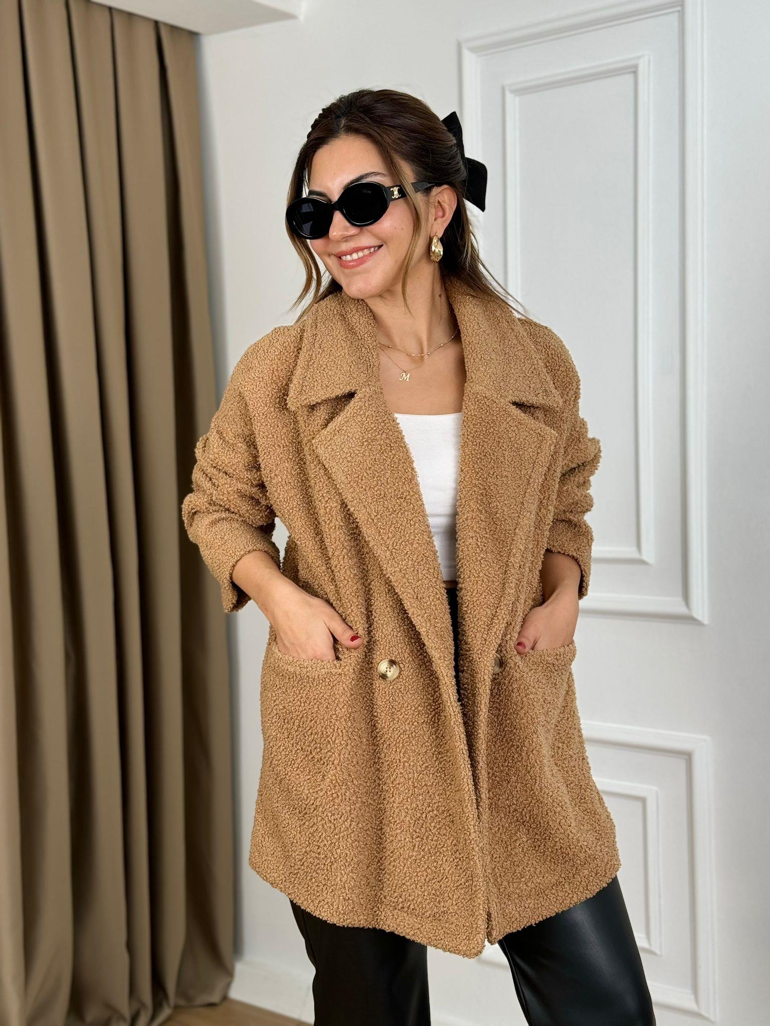 Camel Cepli Düğmeli Teddy Kaban 38002