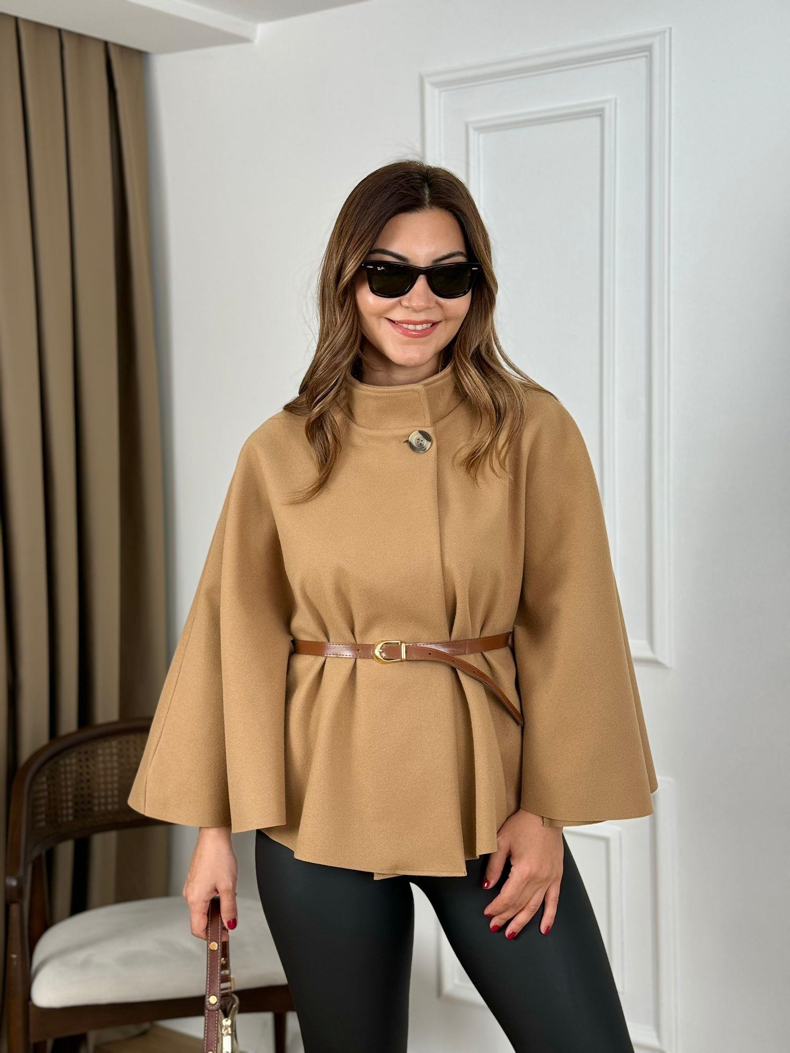 Camel Kemerli Panço Kaşe Kaban 0146