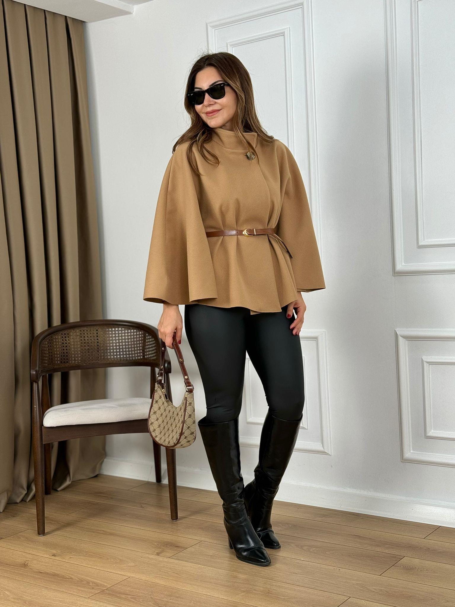 Camel Kemerli Panço Kaşe Kaban 0146