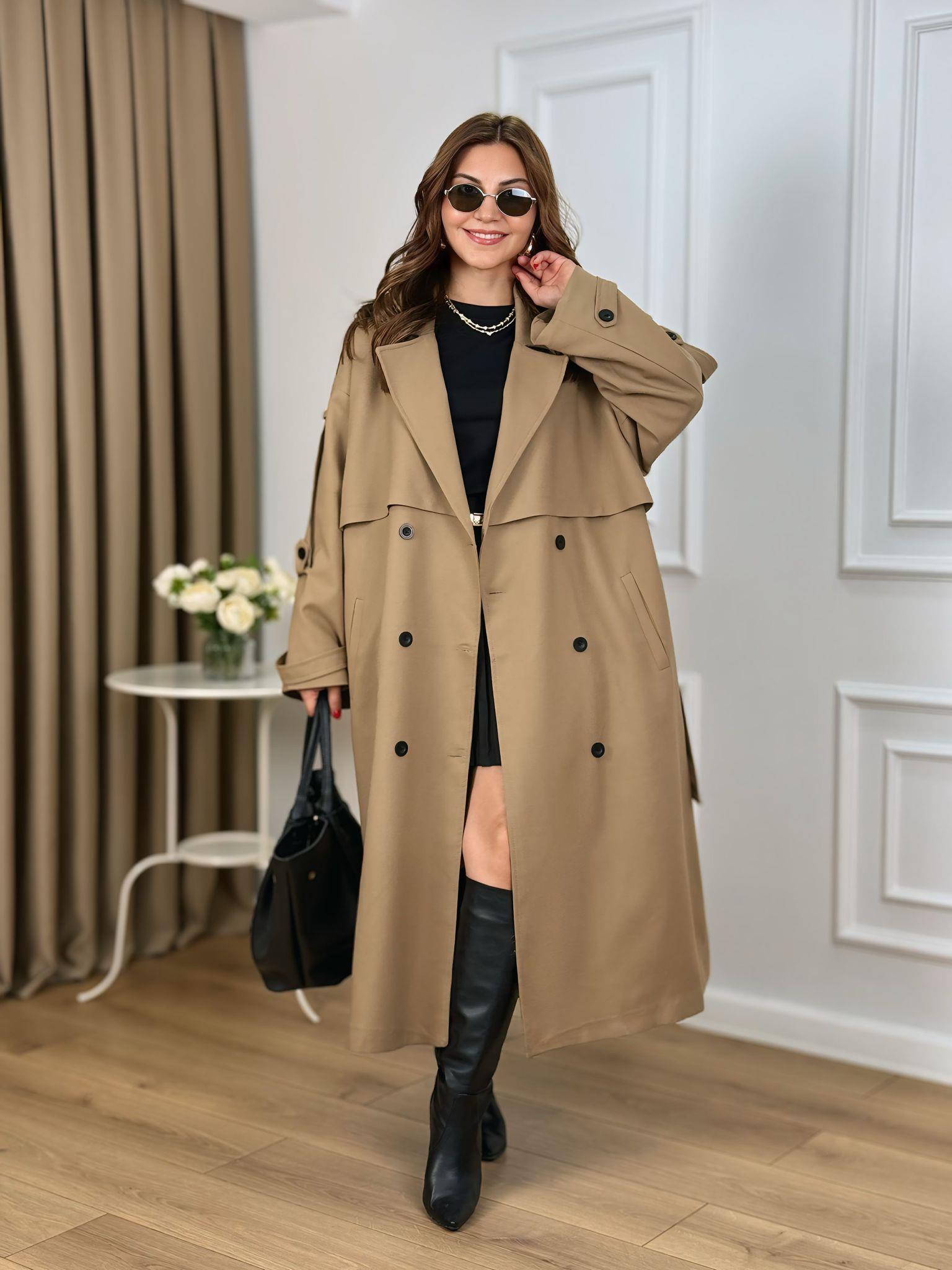 Camel Kuşaklı Astarlı Lüks Kalite Poliviskon Trenchcoat 9476