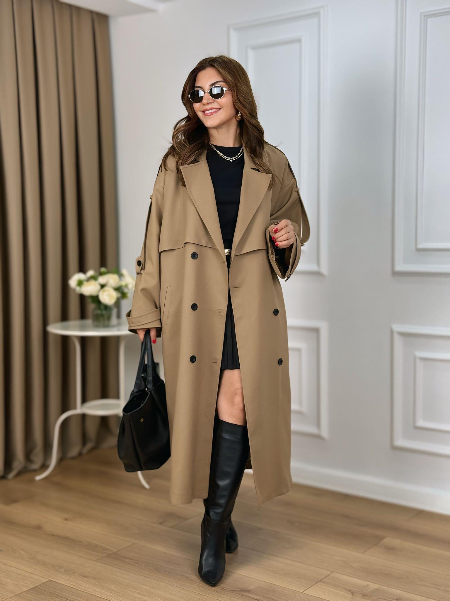 Camel Kuşaklı Astarlı Lüks Kalite Poliviskon Trenchcoat 9476