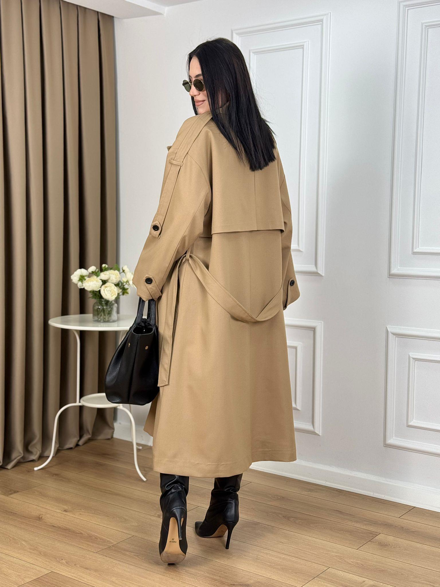 Camel Kuşaklı Astarlı Lüks Kalite Poliviskon Trenchcoat 9476