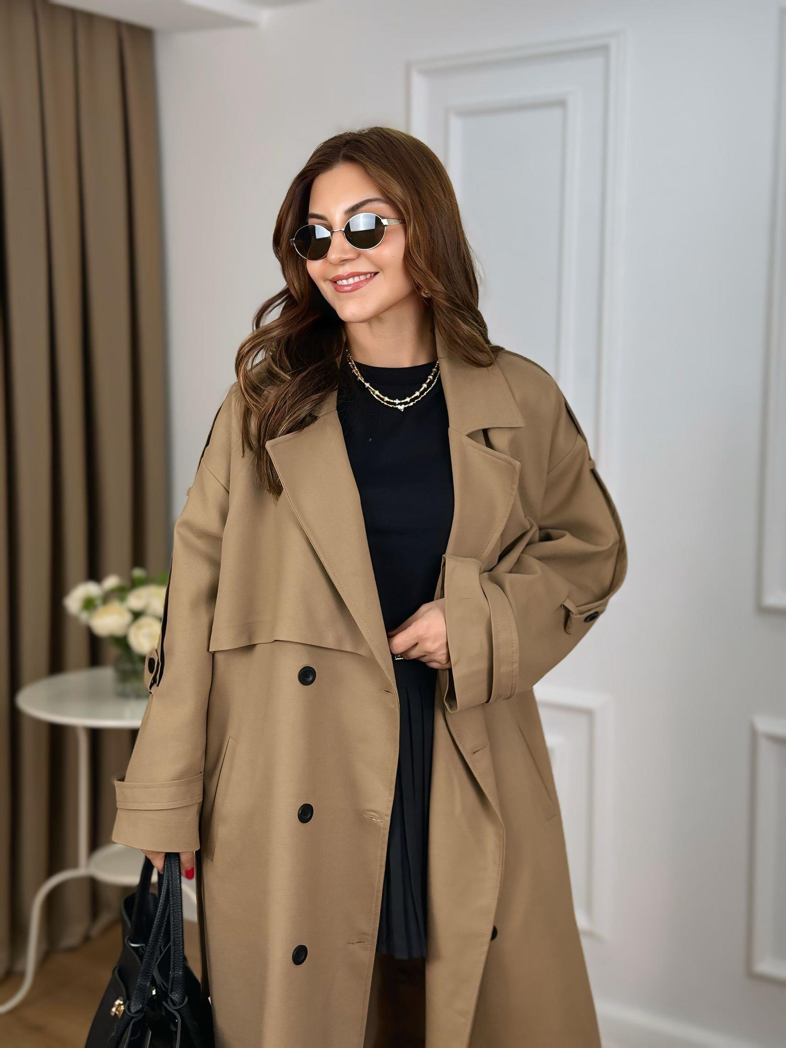 Camel Kuşaklı Astarlı Lüks Kalite Poliviskon Trenchcoat 9476