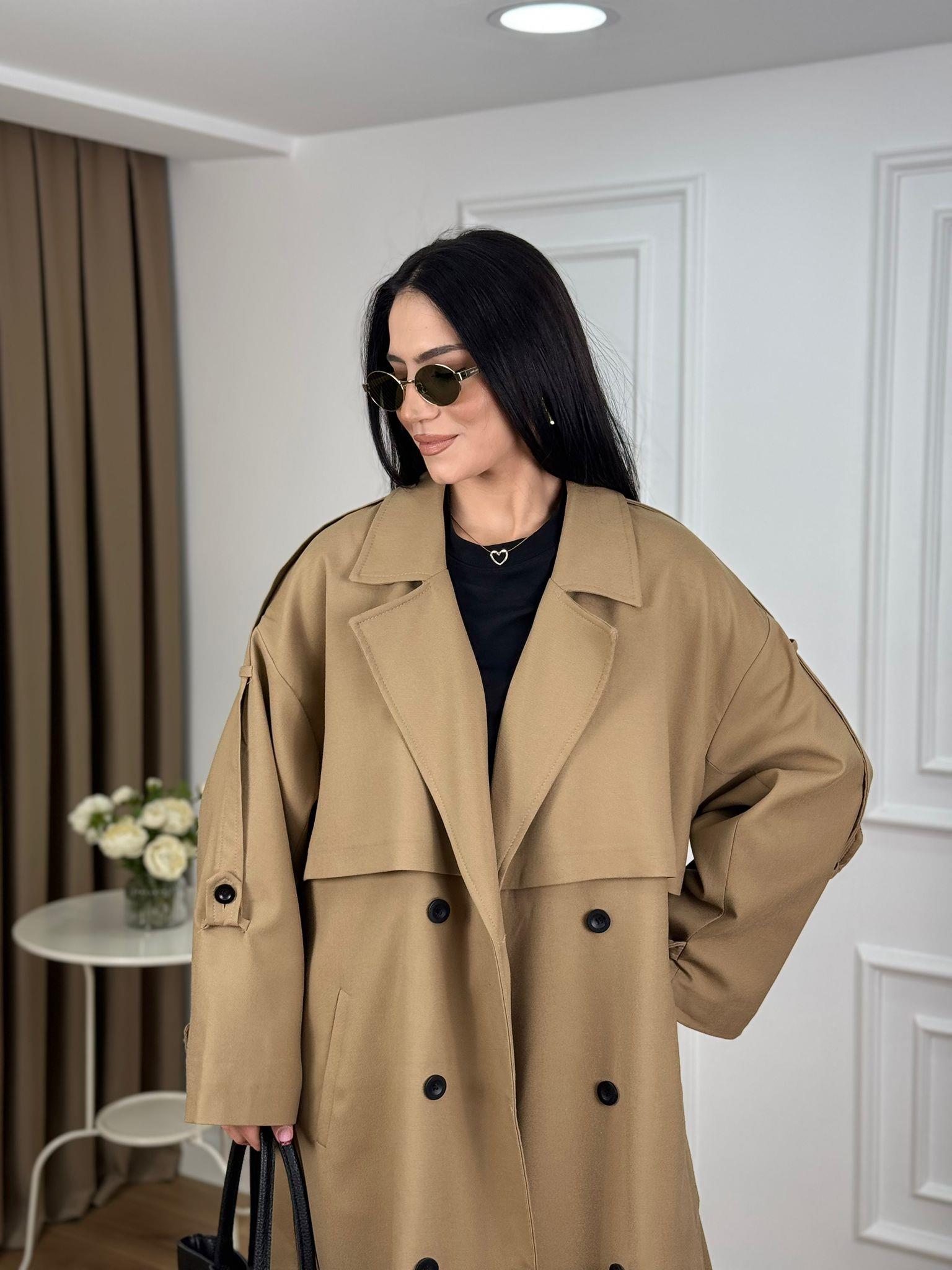 Camel Kuşaklı Astarlı Lüks Kalite Poliviskon Trenchcoat 9476