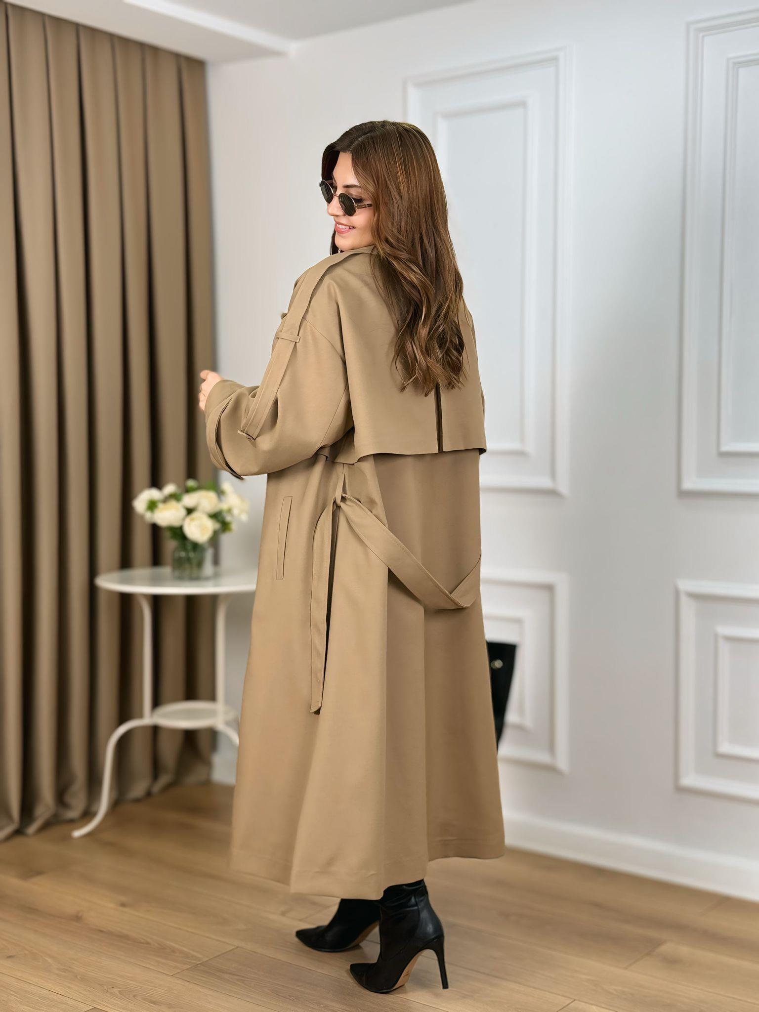 Camel Kuşaklı Astarlı Lüks Kalite Poliviskon Trenchcoat 9476