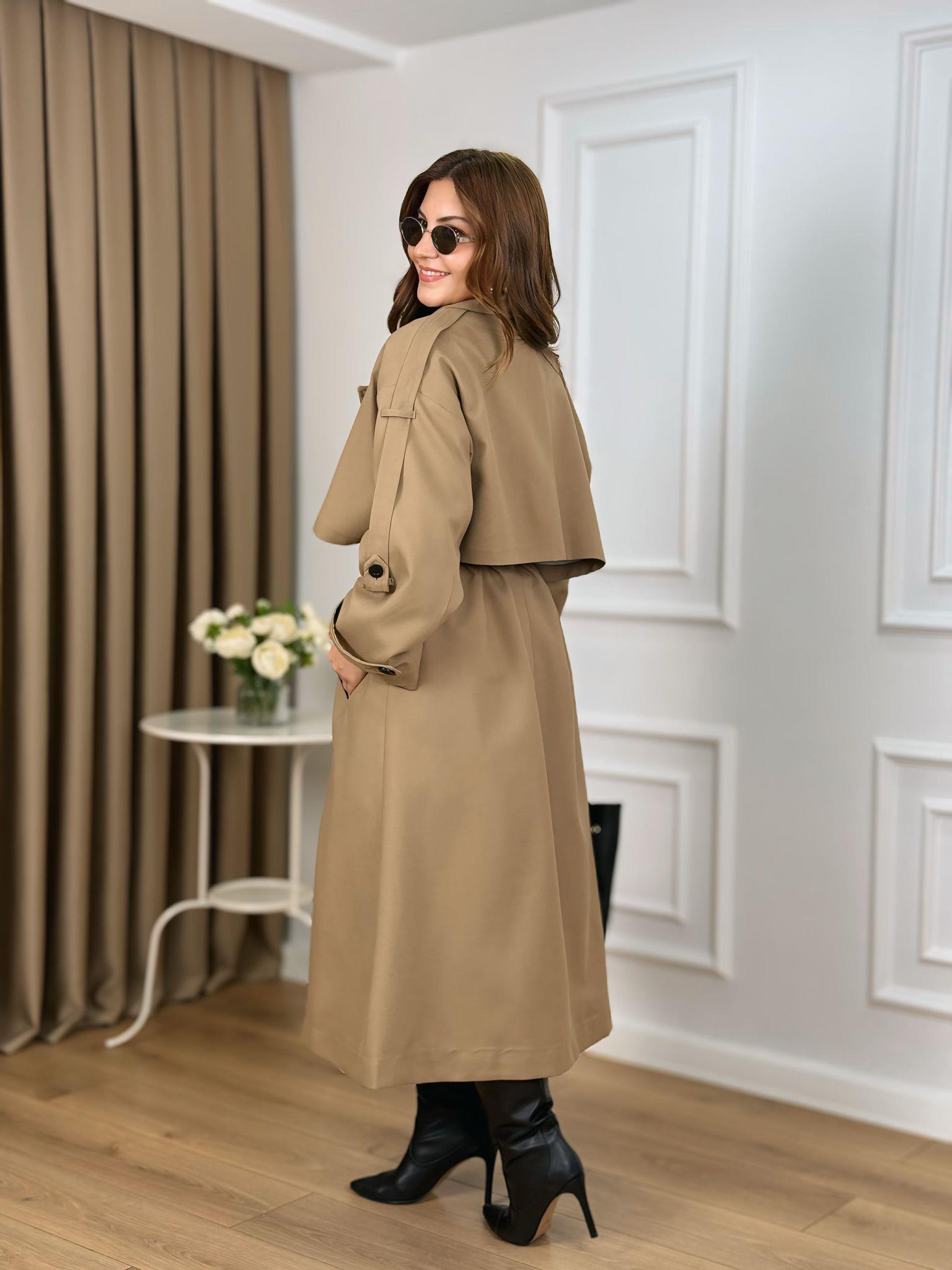 Camel Kuşaklı Astarlı Lüks Kalite Poliviskon Trenchcoat 9476