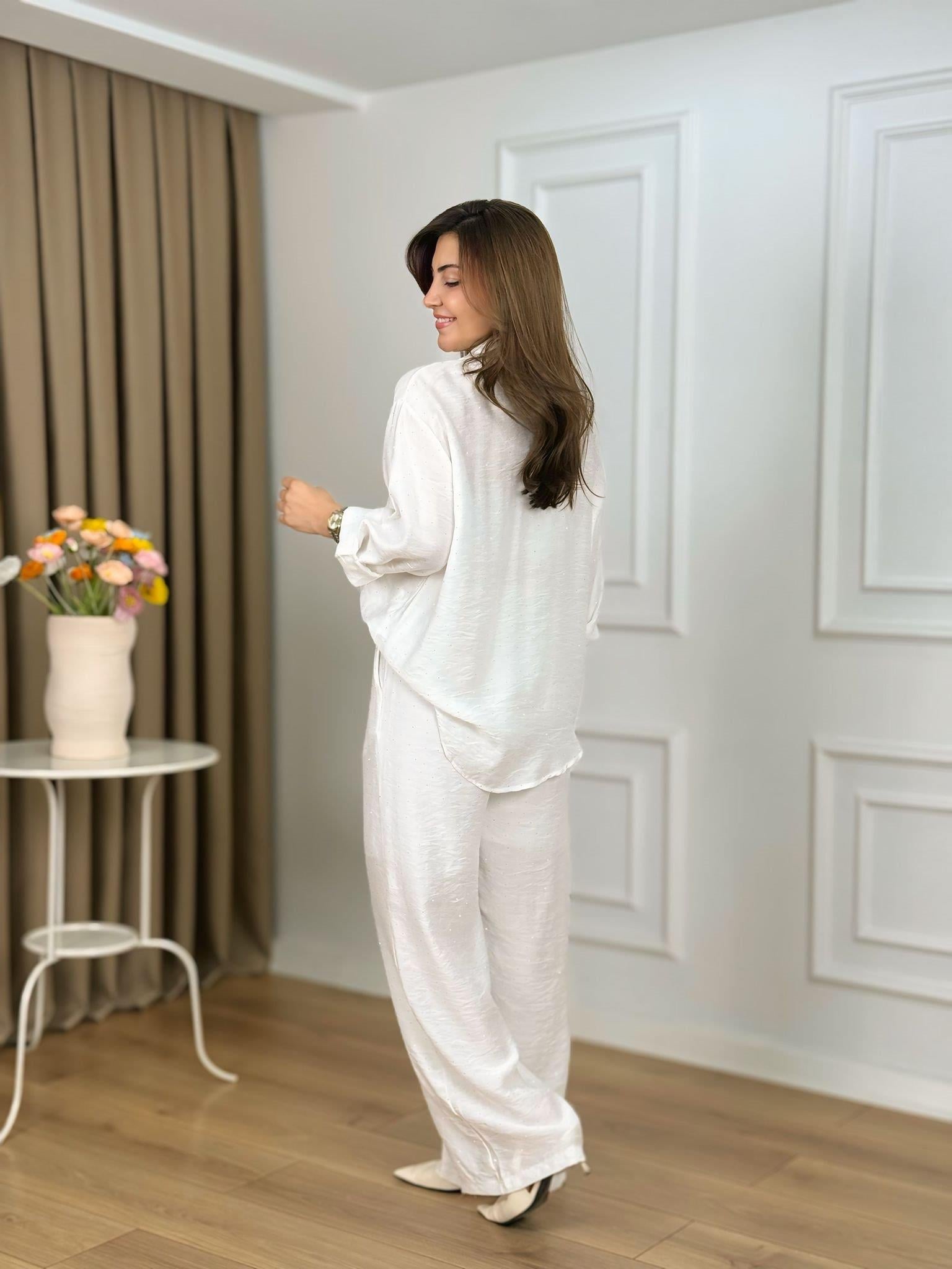 Ekru Beli Lastikli Taşlı Takım 26141