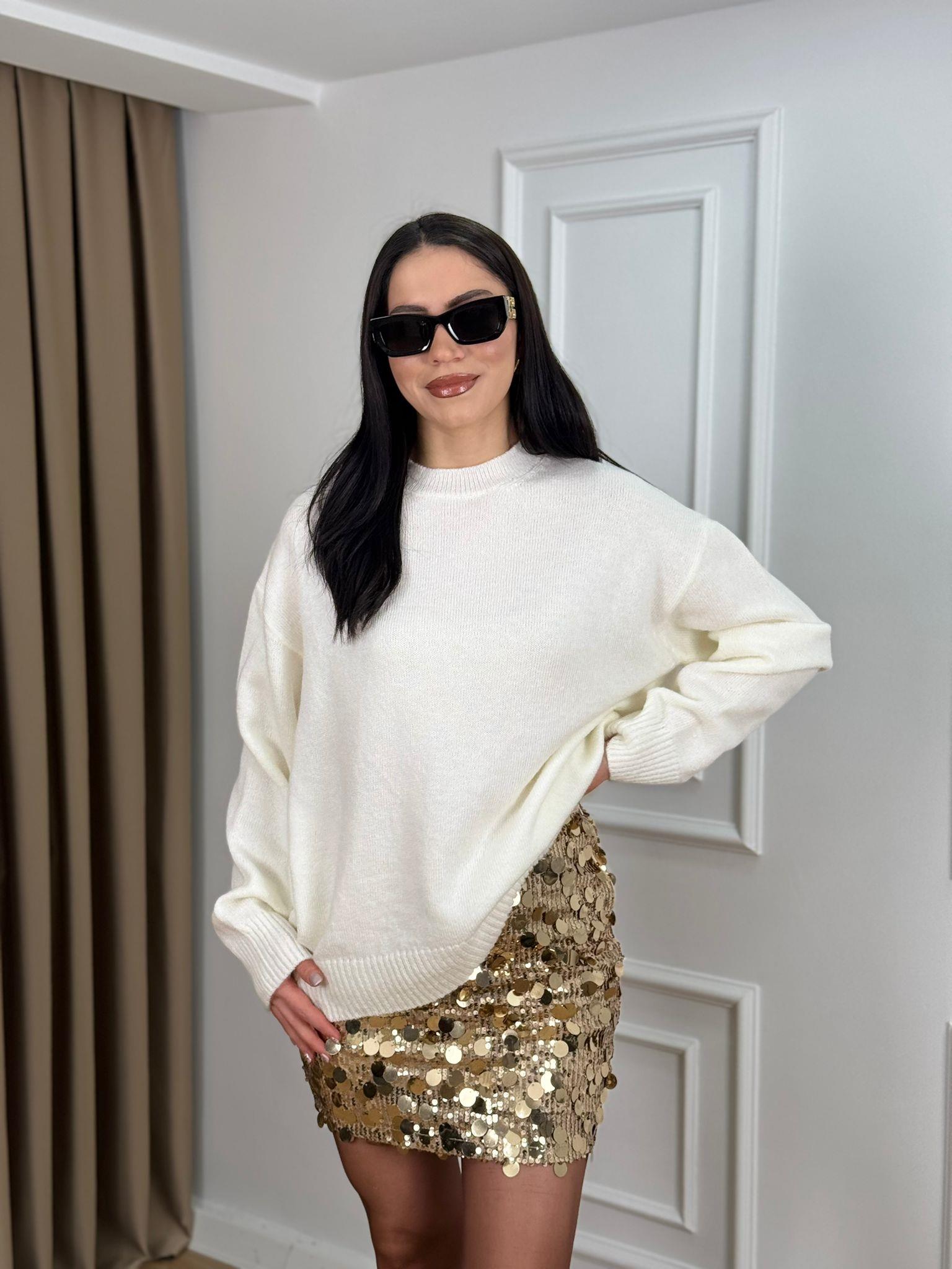 Ekru Bisiklet Yaka Oversize Yün Kazak 7654