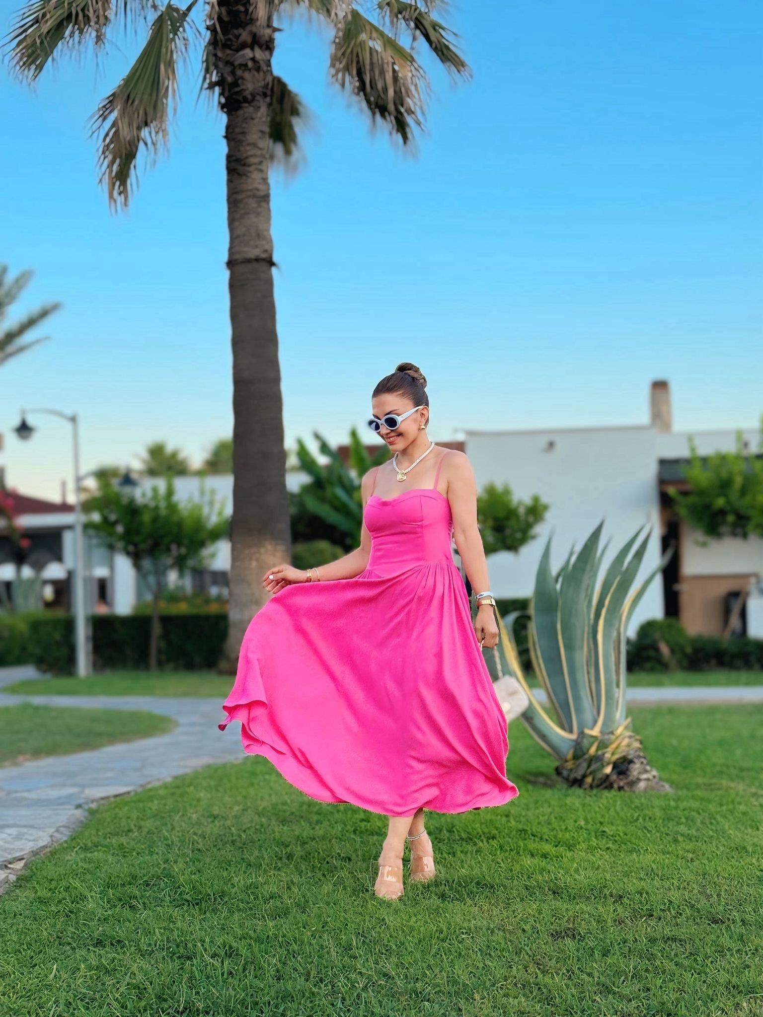 Fuşya Ayarlanabilir Askılı Arkası Fermuarlı Elbise 3022