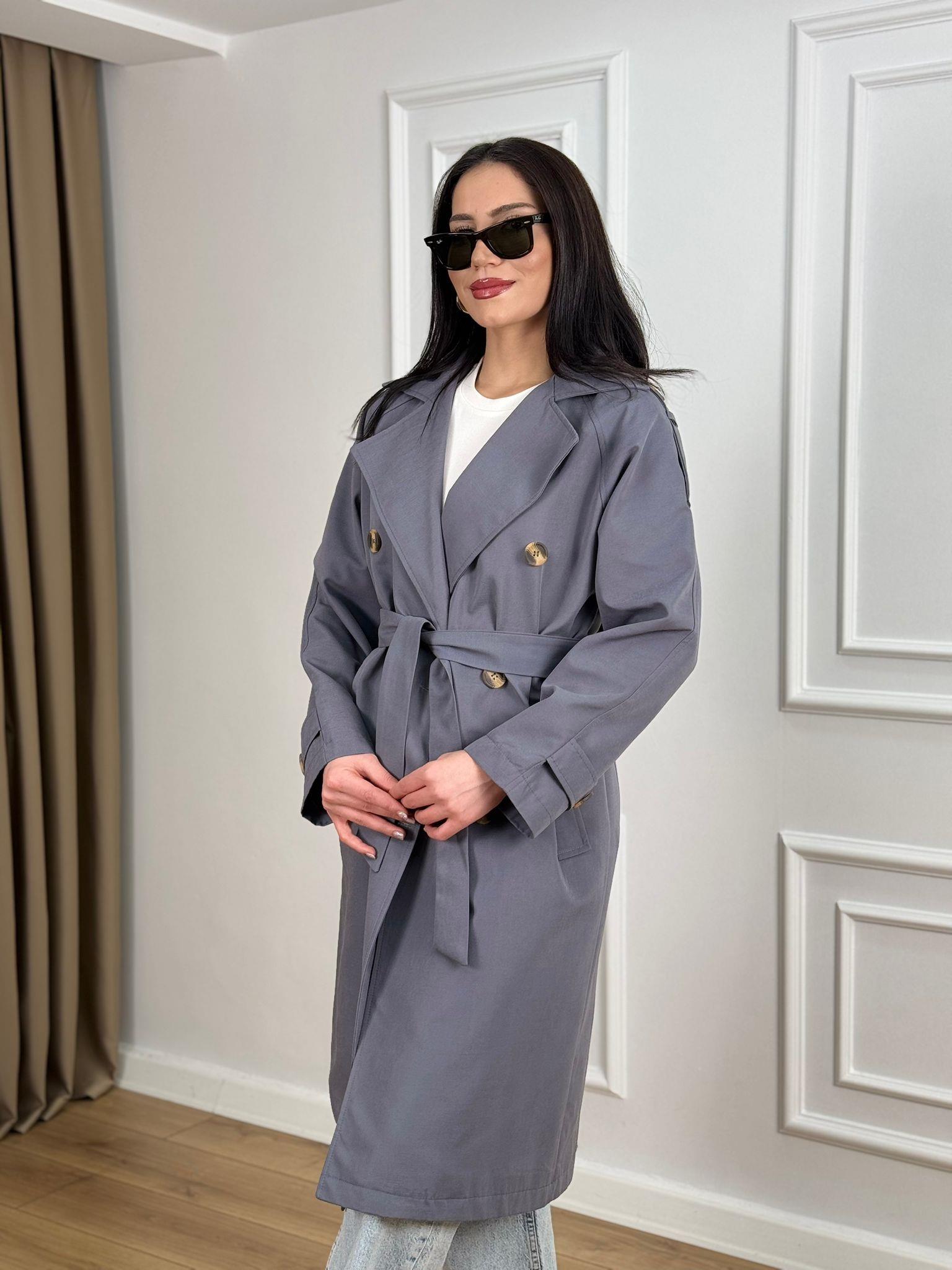 Gri Kuşaklı Astarlı Lüks Kalite Trenchcoat 95135