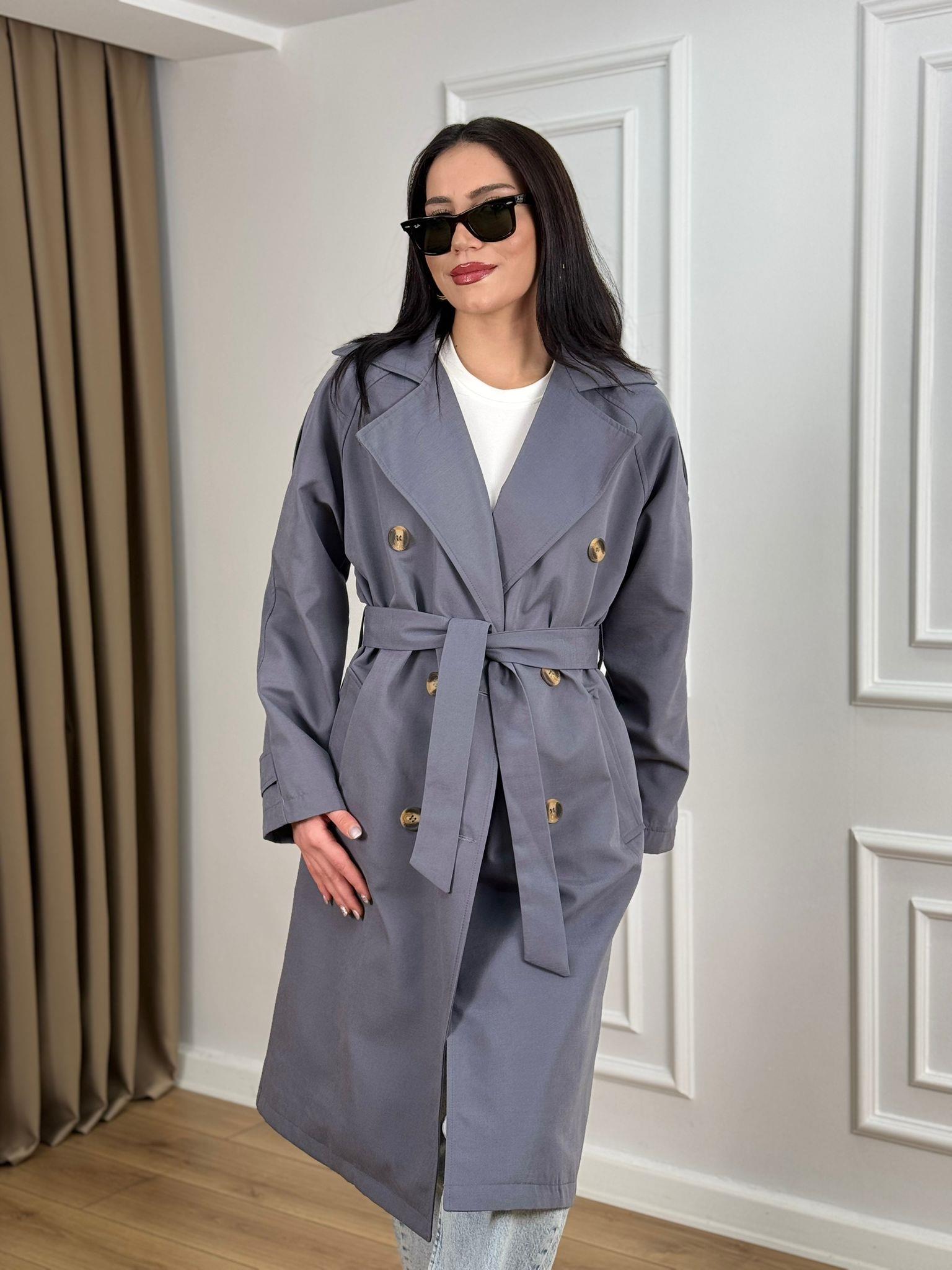Gri Kuşaklı Astarlı Lüks Kalite Trenchcoat 95135