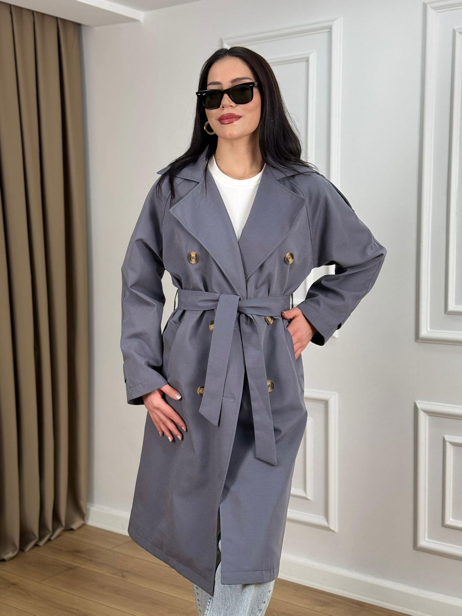 Gri Kuşaklı Astarlı Lüks Kalite Trenchcoat 95135
