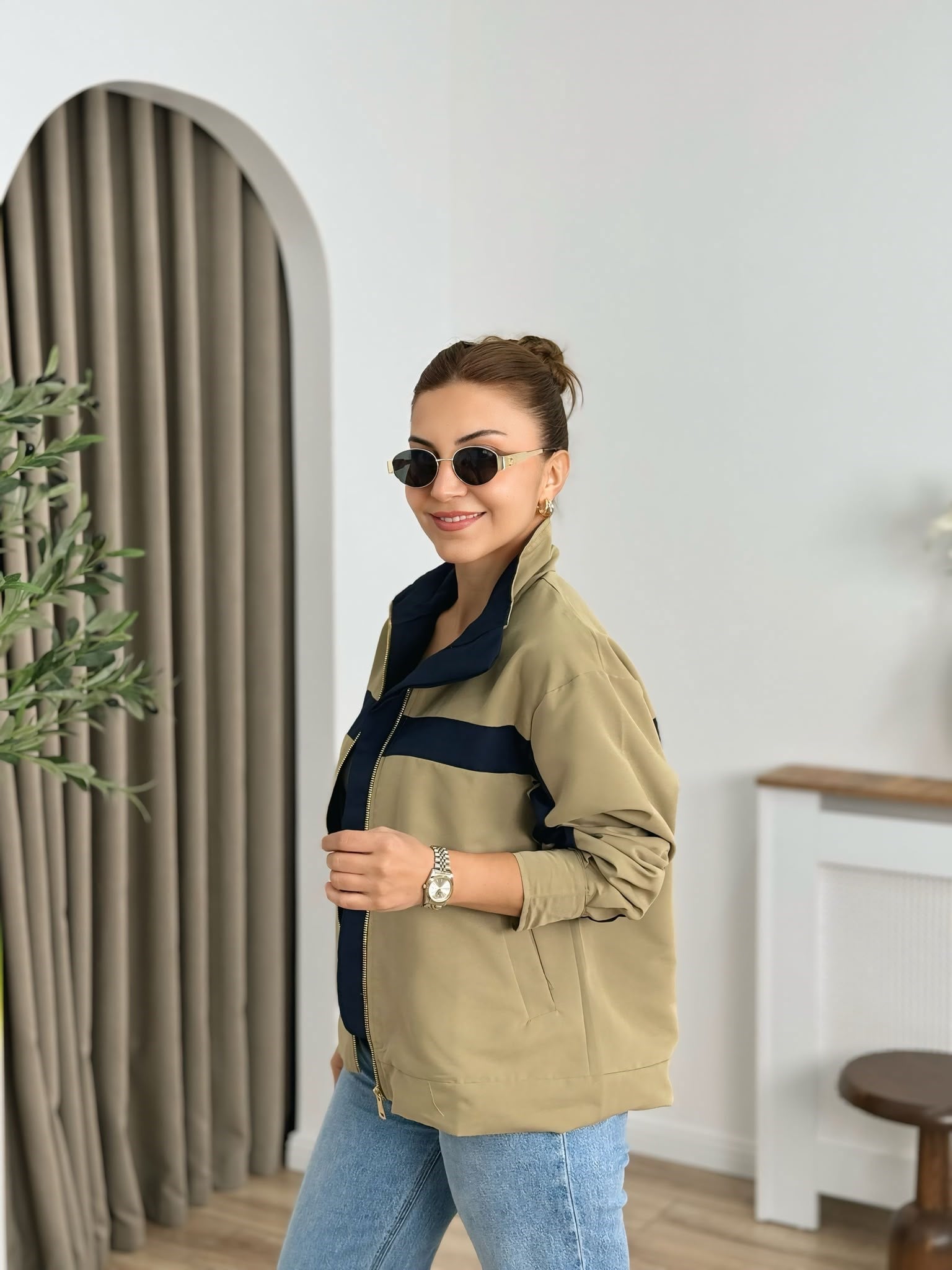 Haki Fermuarlı Astarlı Trenchcoat 3436