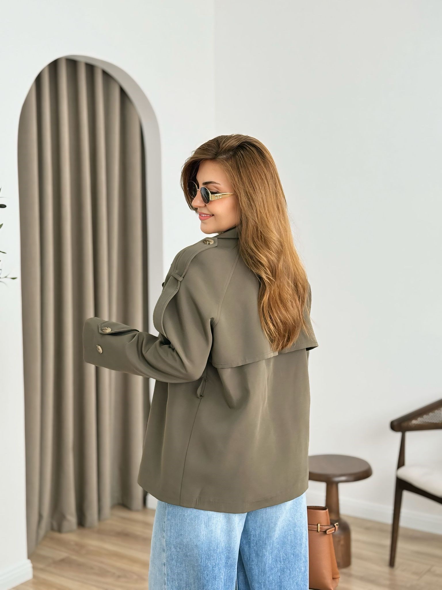 Haki Premium Kalite AstarlıTrenchcoat 6389