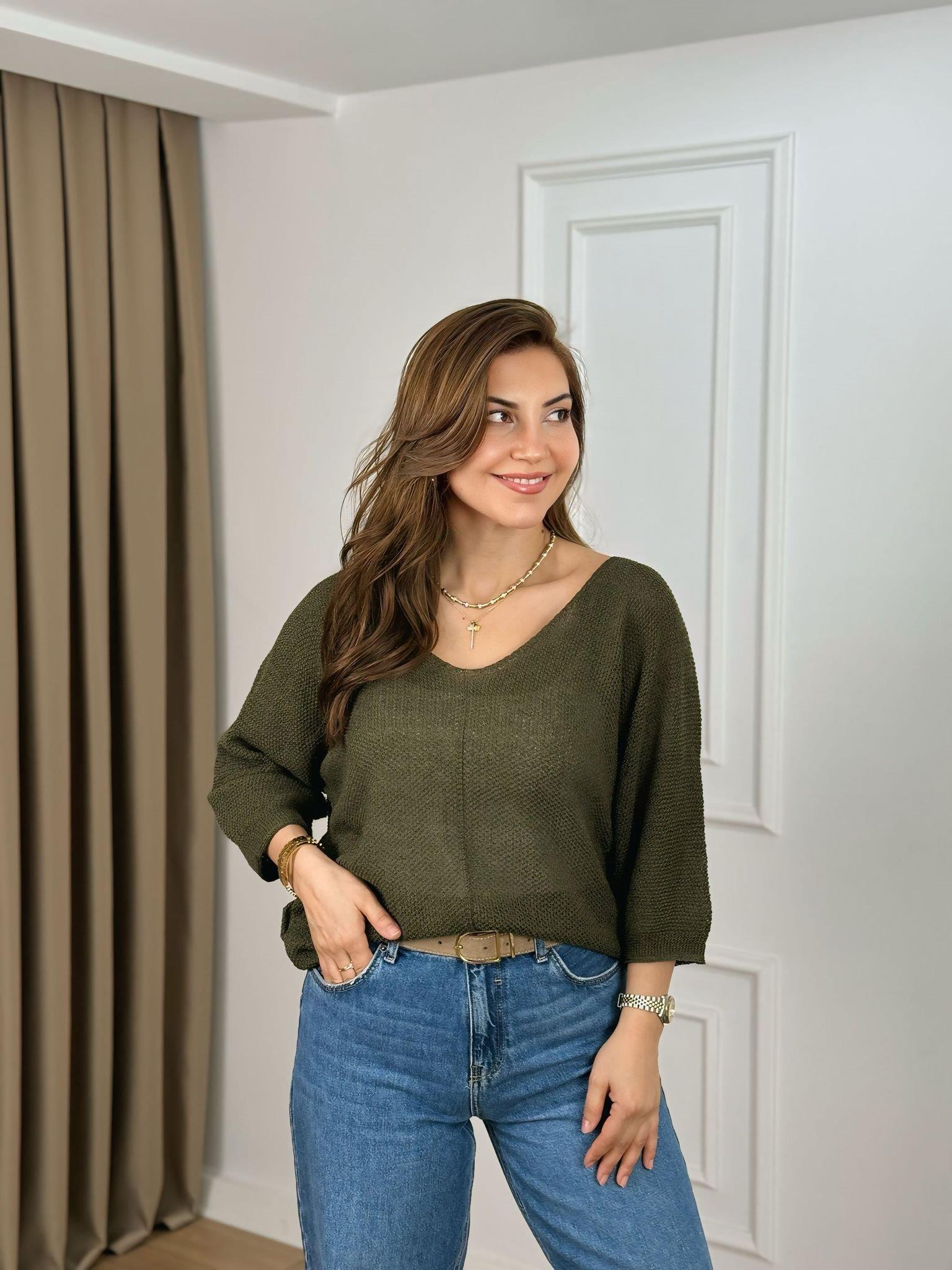 Haki V Yaka Truvakar Kol Merserize Triko 4554