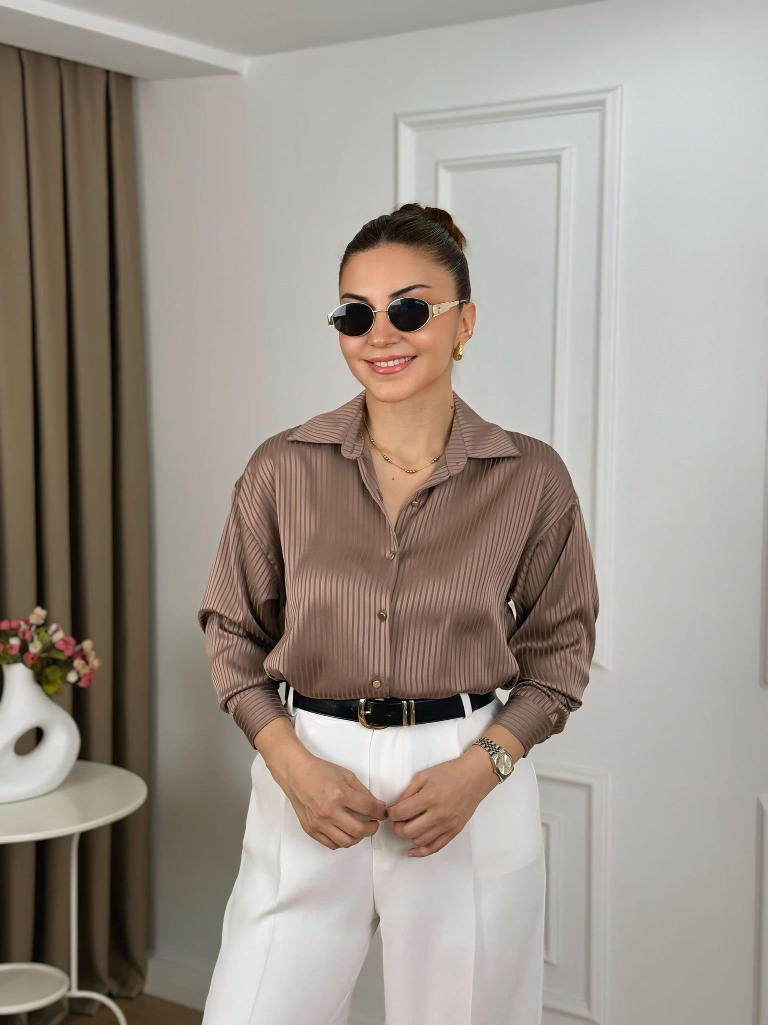 Kahve Düğmeli Nisbet Kumaş Gömlek 251329
