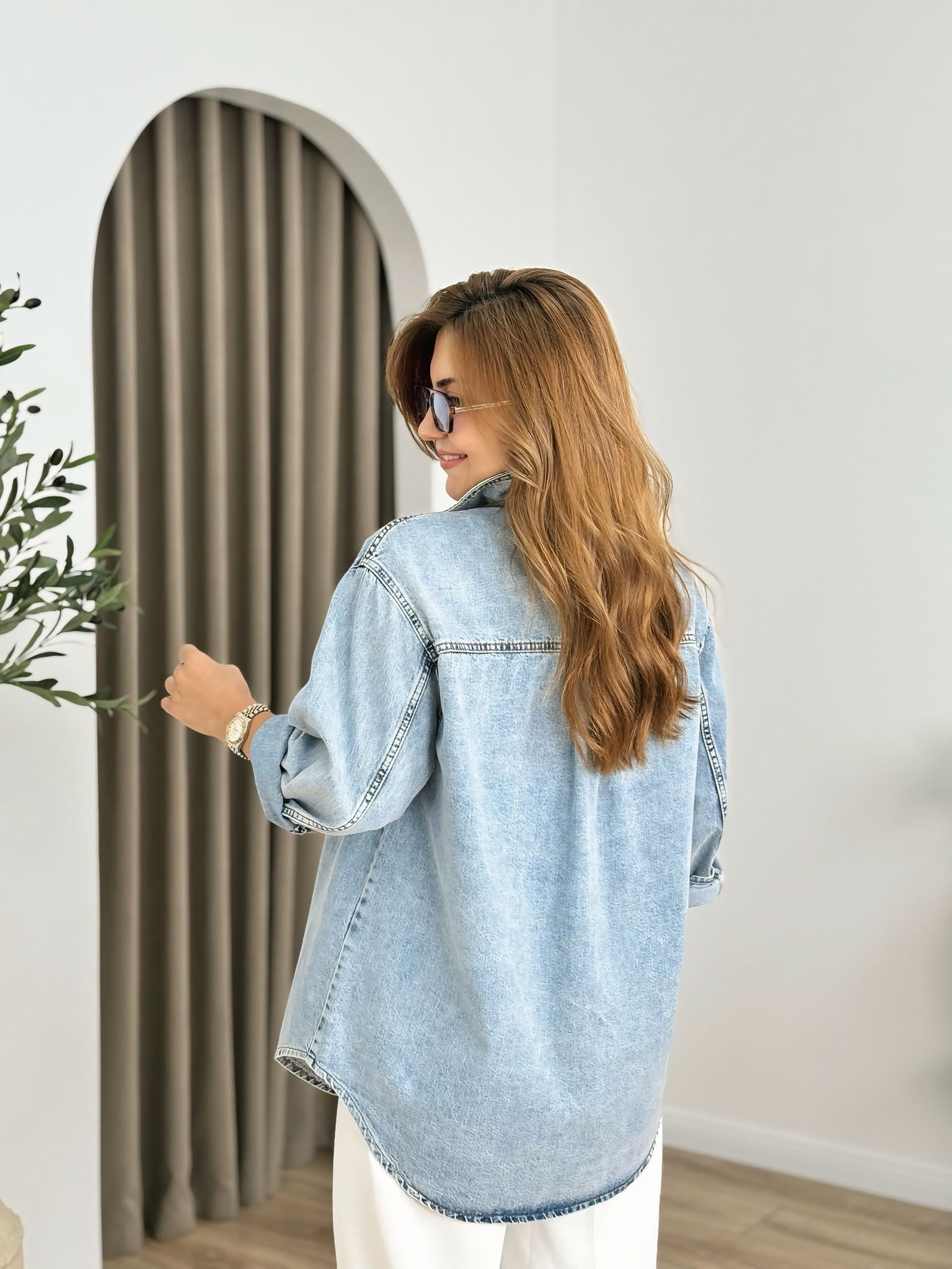 Kar Yıkama  Düğmeli Oversize Gömlek 6082
