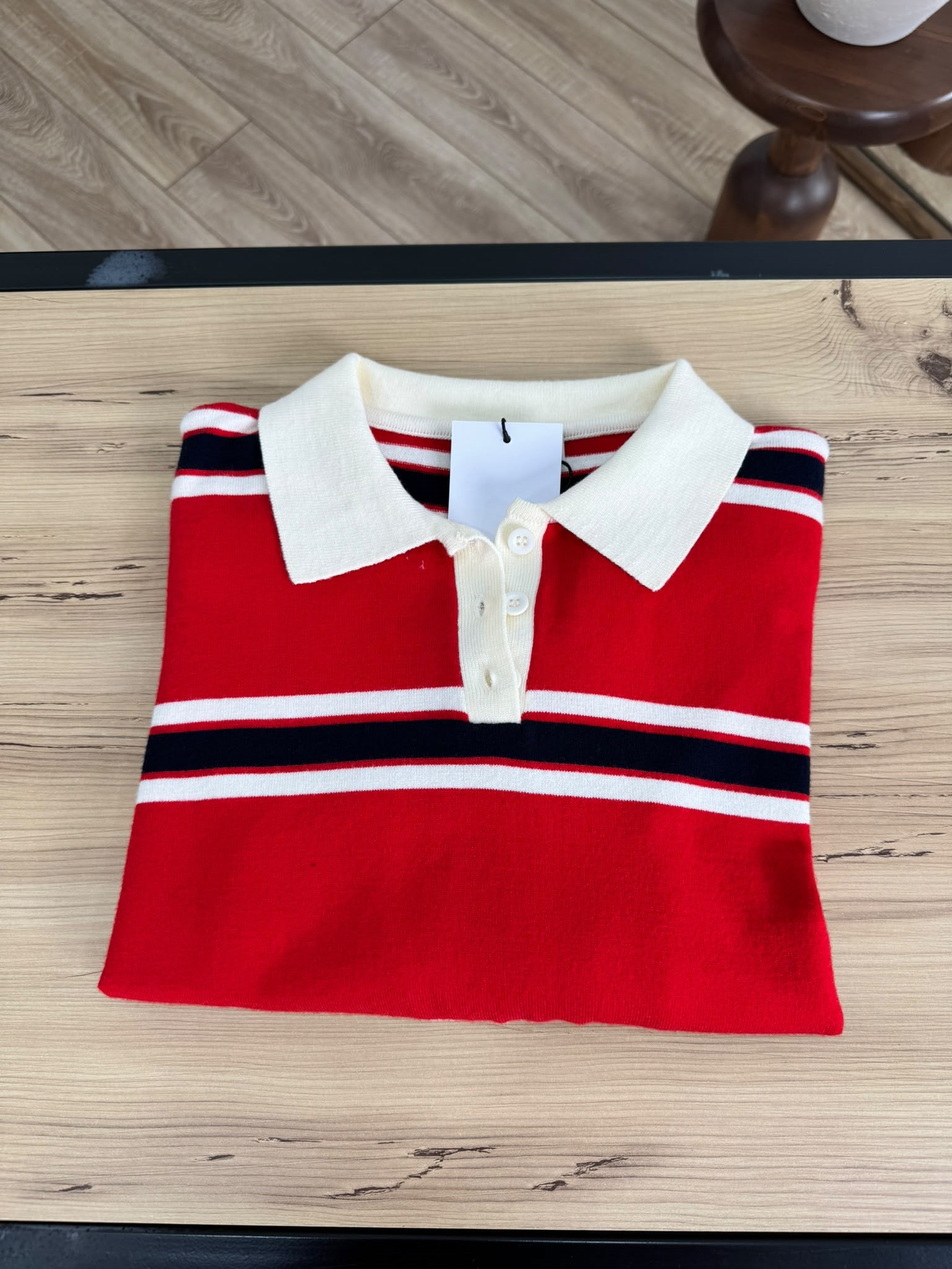 Kırmızı-Vanilya Polo Yaka Düğmeli Triko 5553