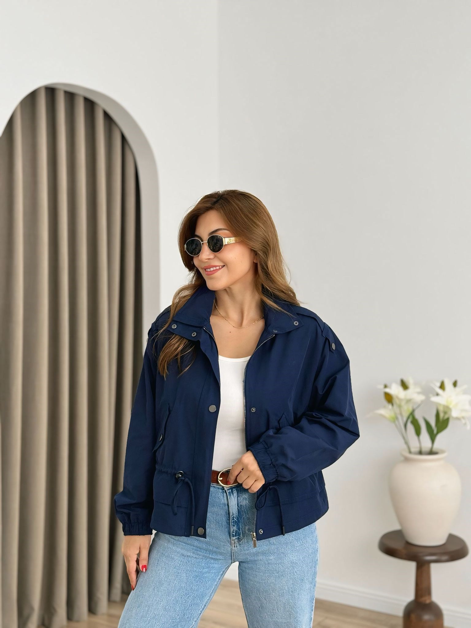 Lacivert Beli Büzgülü Trenchcoat 6346