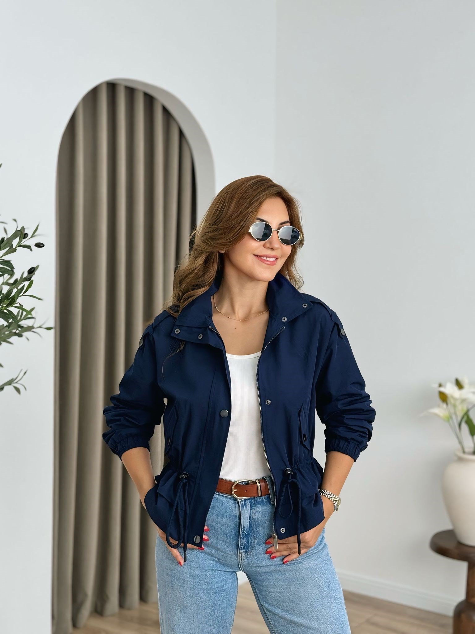 Lacivert Beli Büzgülü Trenchcoat 6346