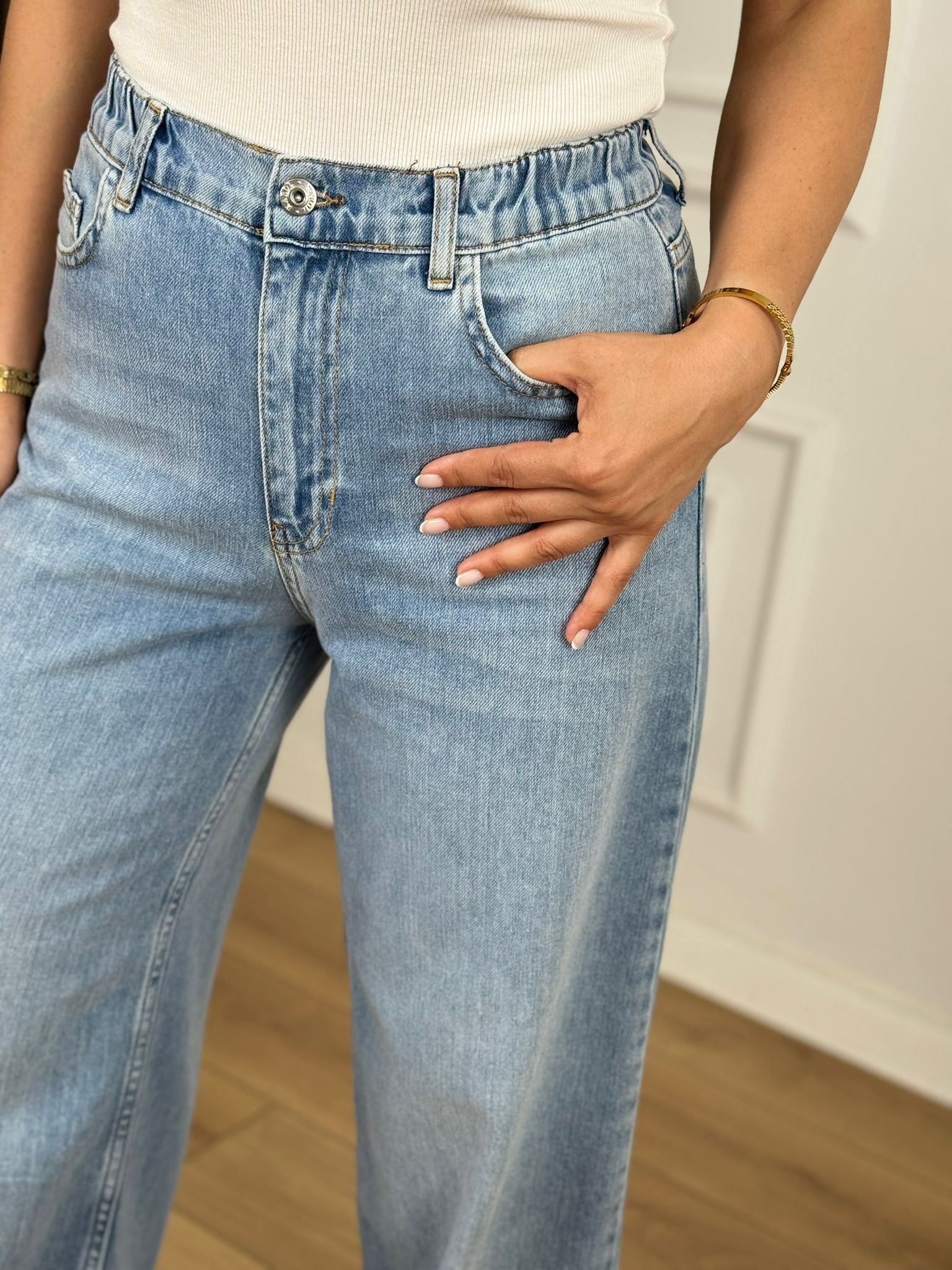 Mavi Beli Lastikli Tensel Kumaş Kot Pantolon 26716