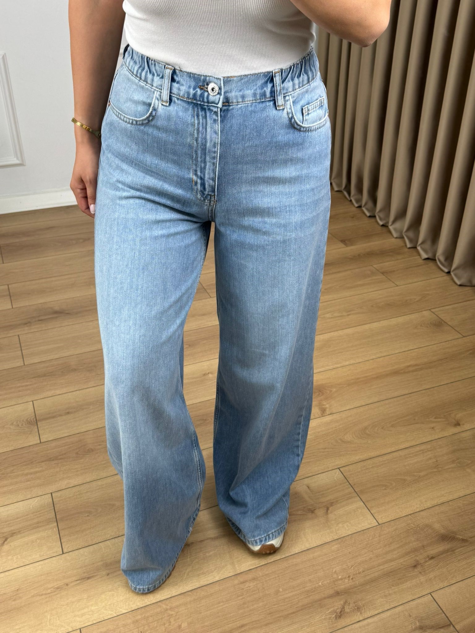 Mavi Beli Lastikli Tensel Kumaş Kot Pantolon 26716
