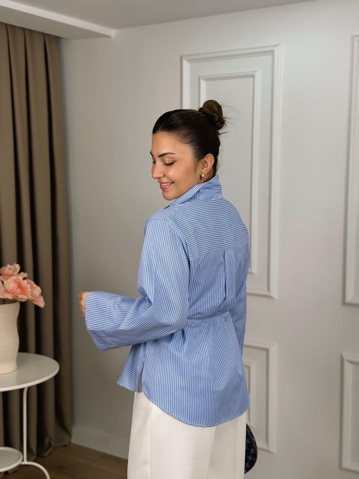 Mavi Kimono Model  Poplin Kumaş Çizgili Gömlek 26113