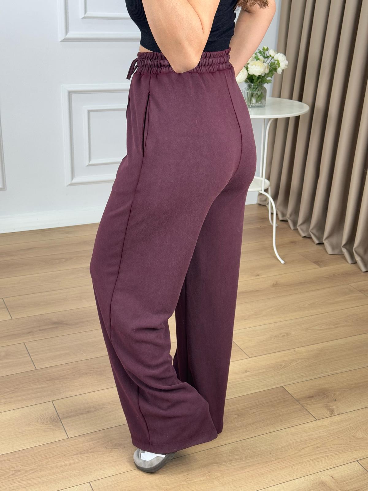 Mürdüm Beli Lastikli Bağlamalı Cepli Önü Çımalı Modal Kumaş Pantolon 3742