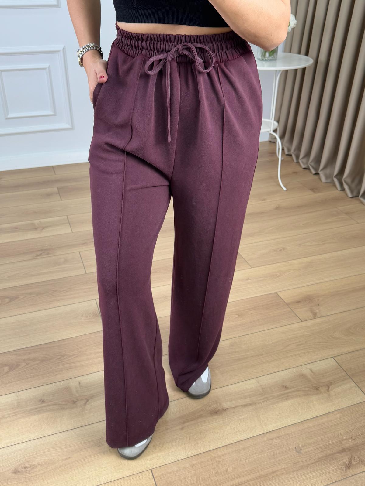 Mürdüm Beli Lastikli Bağlamalı Cepli Önü Çımalı Modal Kumaş Pantolon 3742