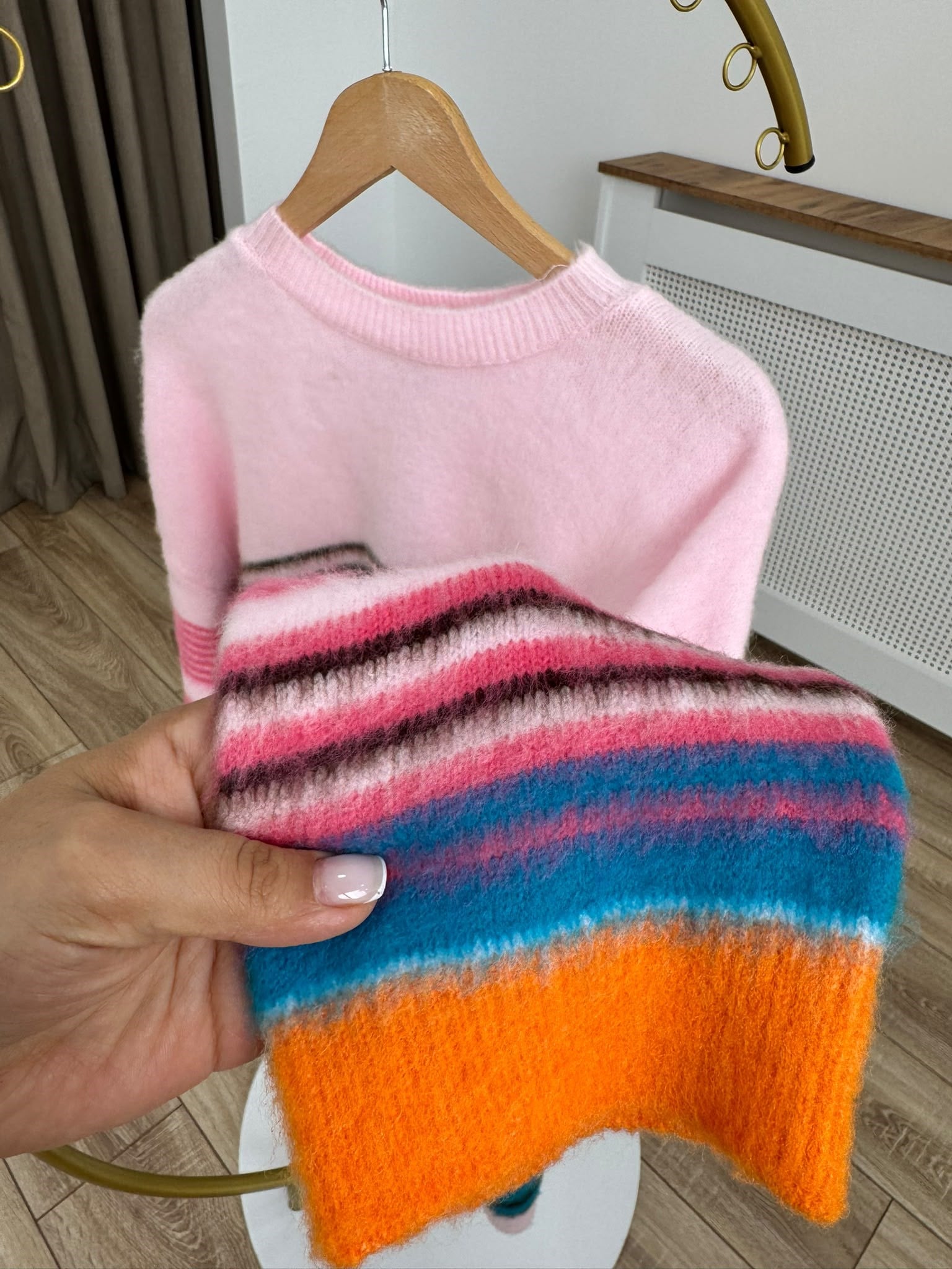 Pudra Pembe Bisiklet Yaka Triko Kazak 5544