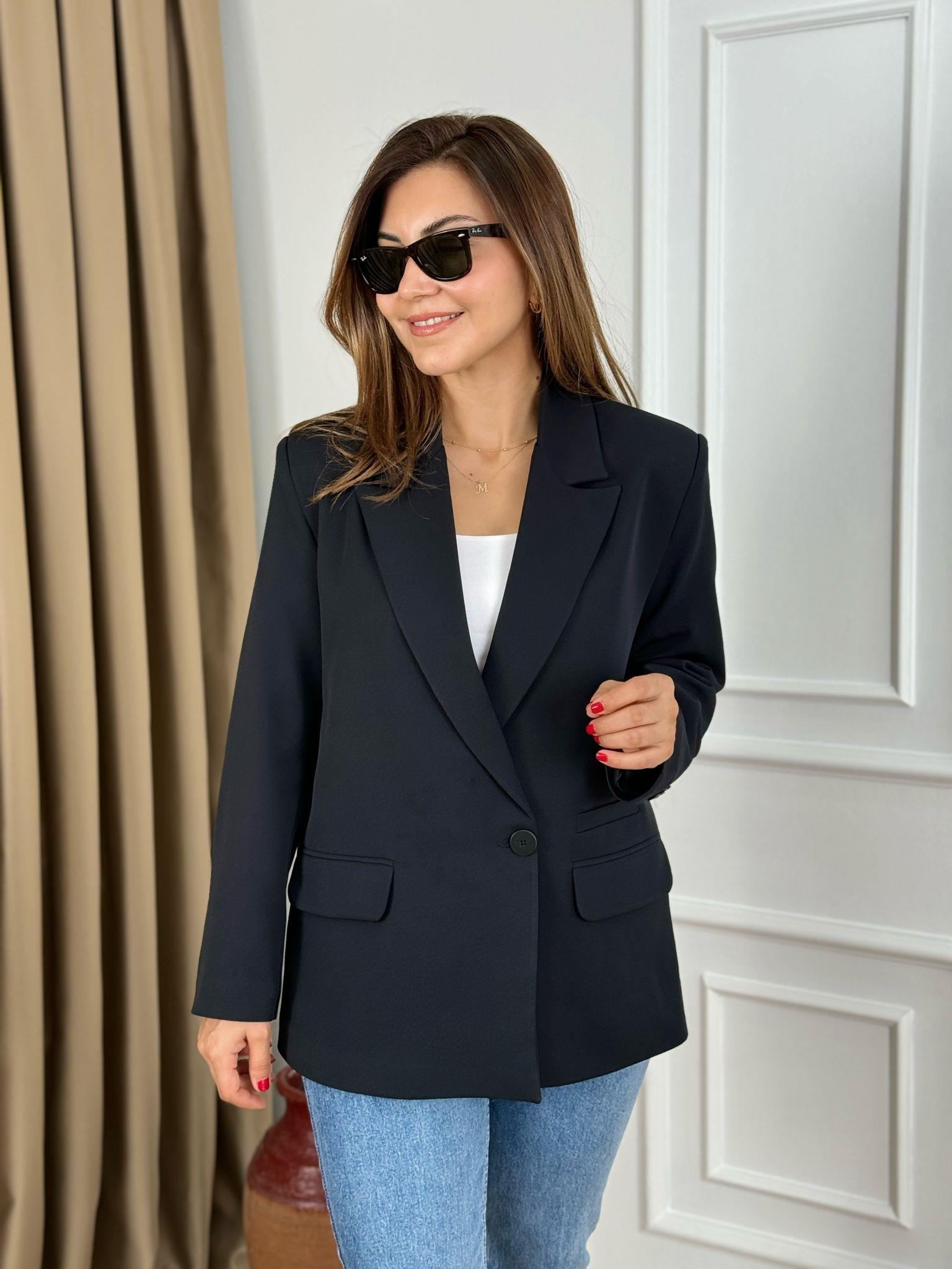 Siyah Çapraz Düğmeli Cep Detaylı Astarlı Blazer Ceket 6146