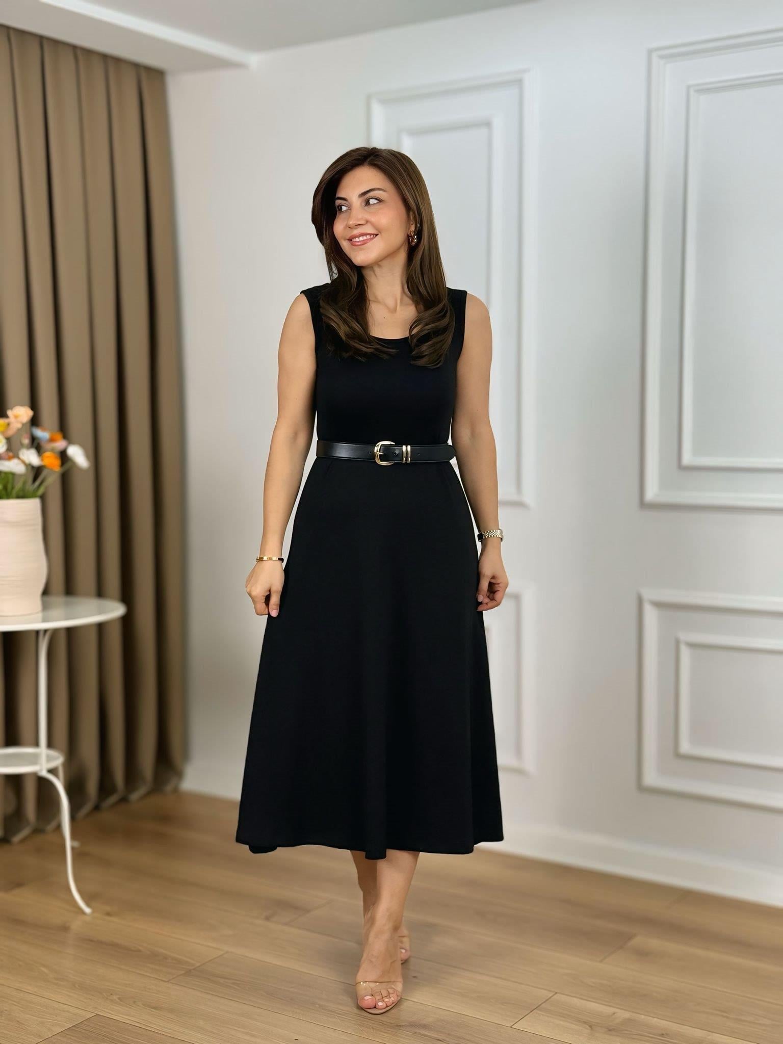 Siyah Kayık Yaka Modal Kumaş İkili Bluz Elbise 26143