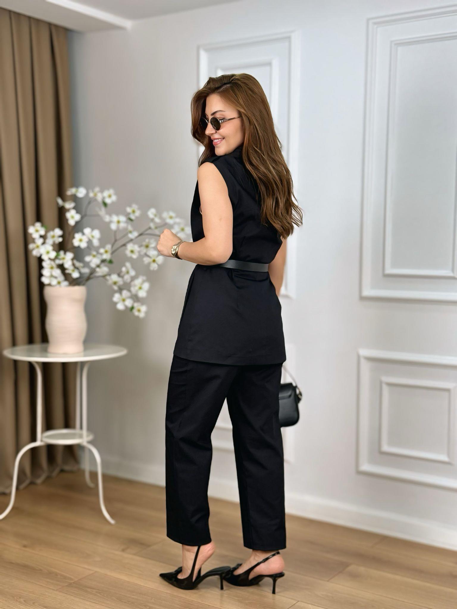 Siyah Kemerli Yelek Pantolon Takım 9204